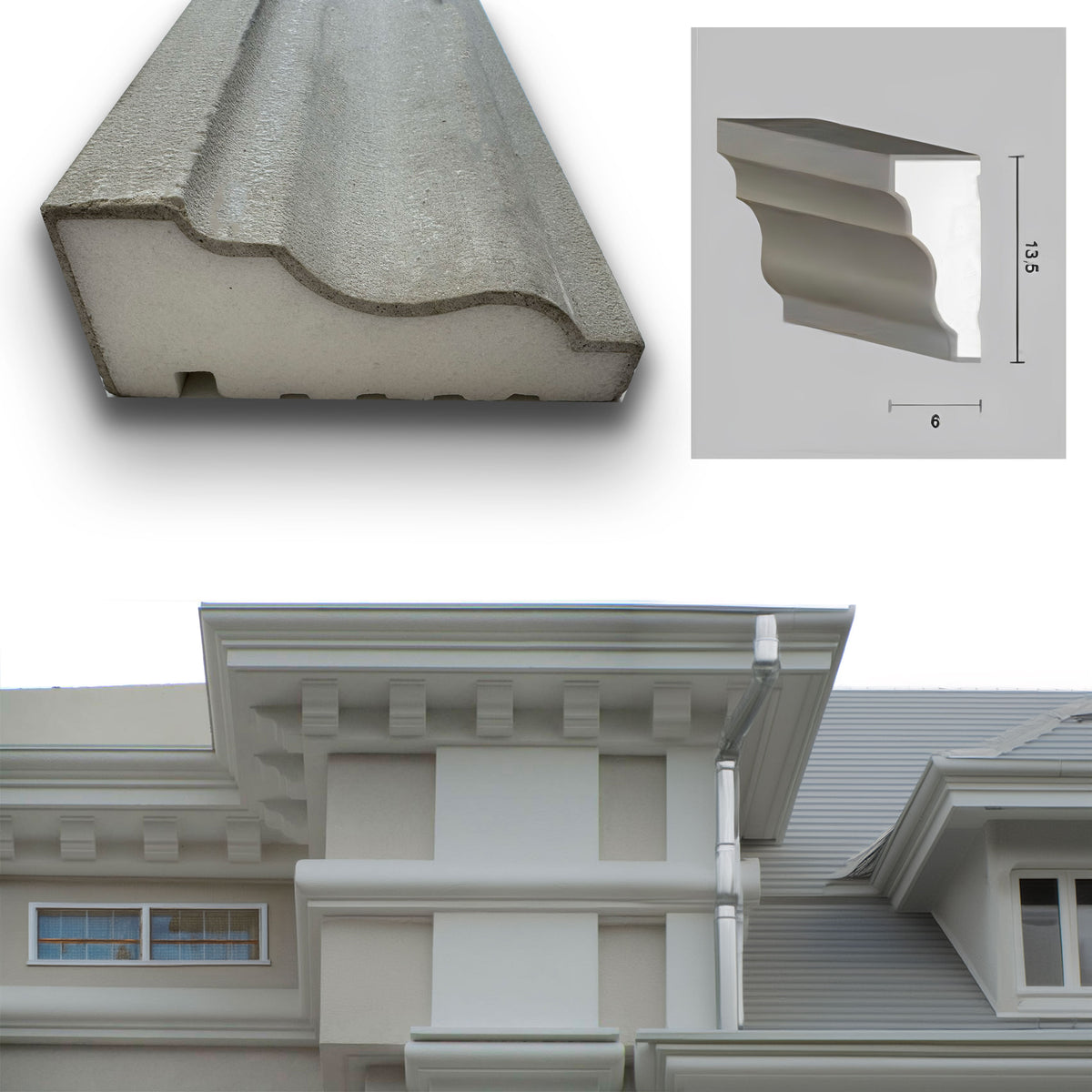 €13,99ml *** STOCK ***. Pacco da 20ml di cornice decorativa in XPS Resinata per esterno 13,5x6x200cm PD079 - Eternal Parquet