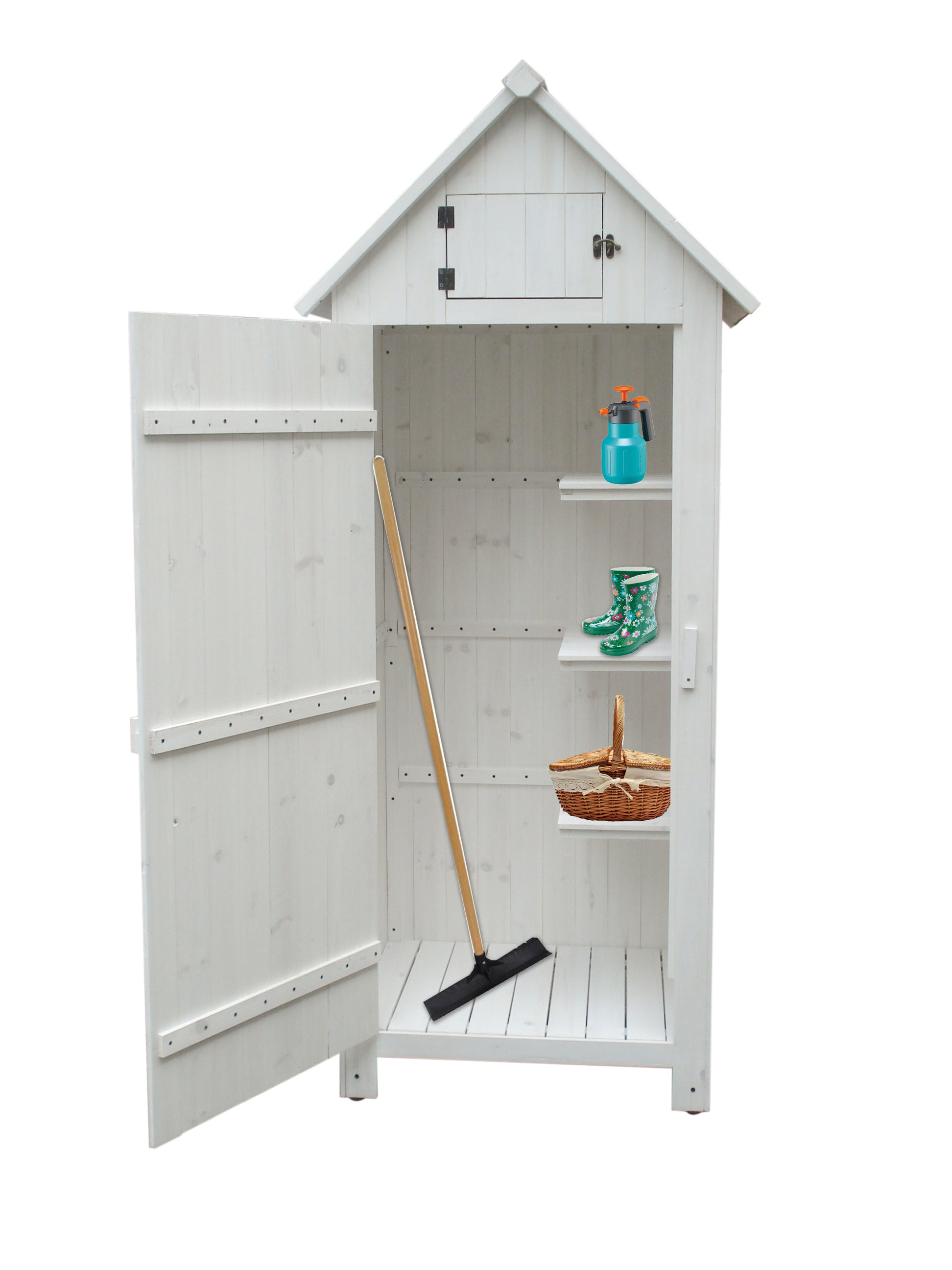 Egles koka dārza skapis, impregnēta, balta krāsa, 3 plaukti