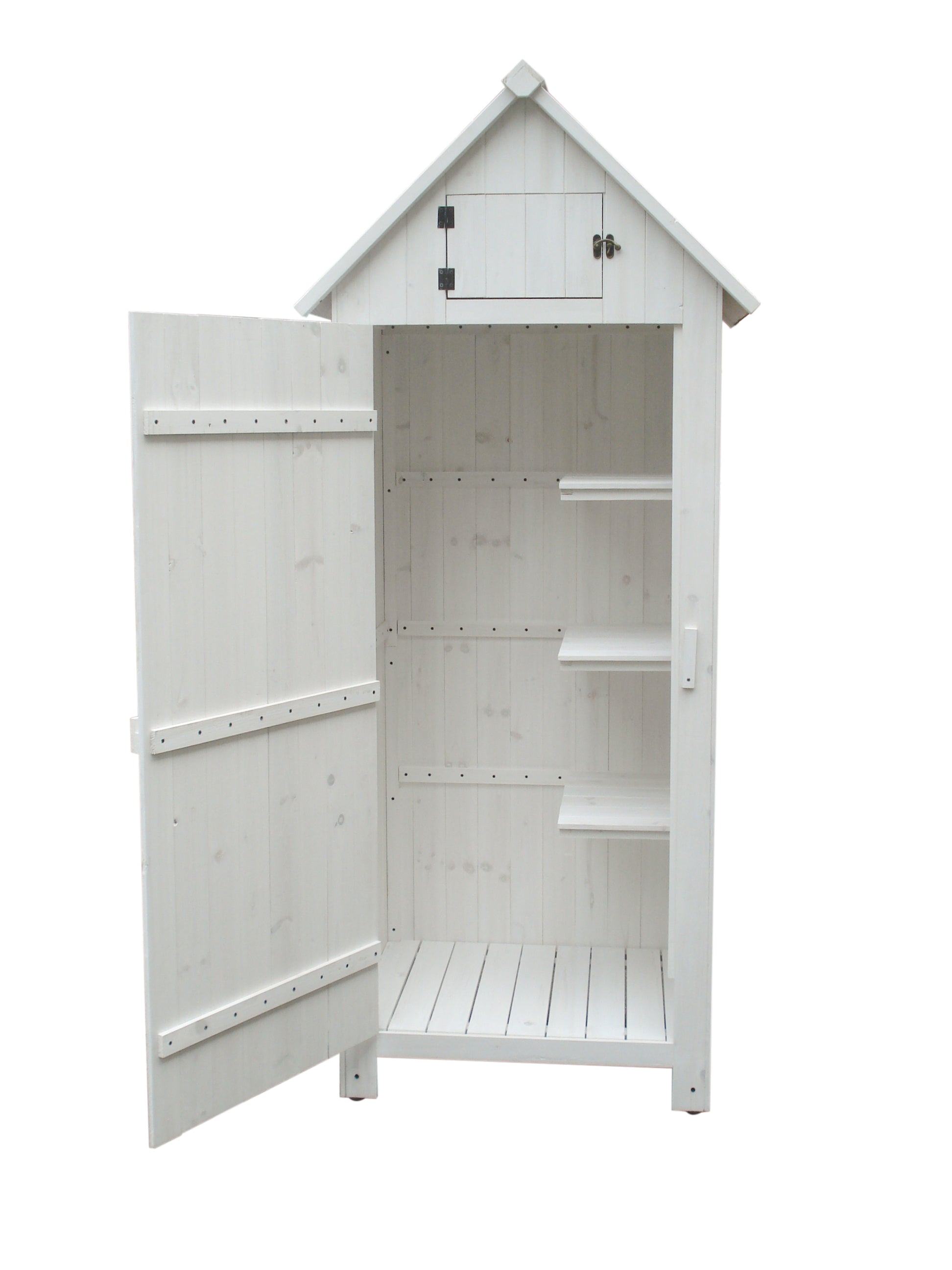 Armadio da giardino in legno di abete, impregnato, colore bianco, 3 ripiani - Eternal Parquet