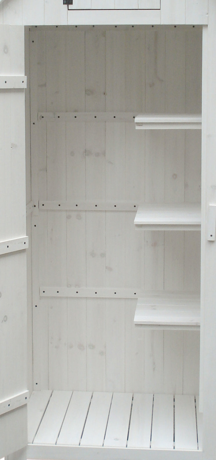 Ντουλάπα κήπου σε ξύλο ελάτης, εμποτισμένη, λευκό χρώμα, 3 ράφια