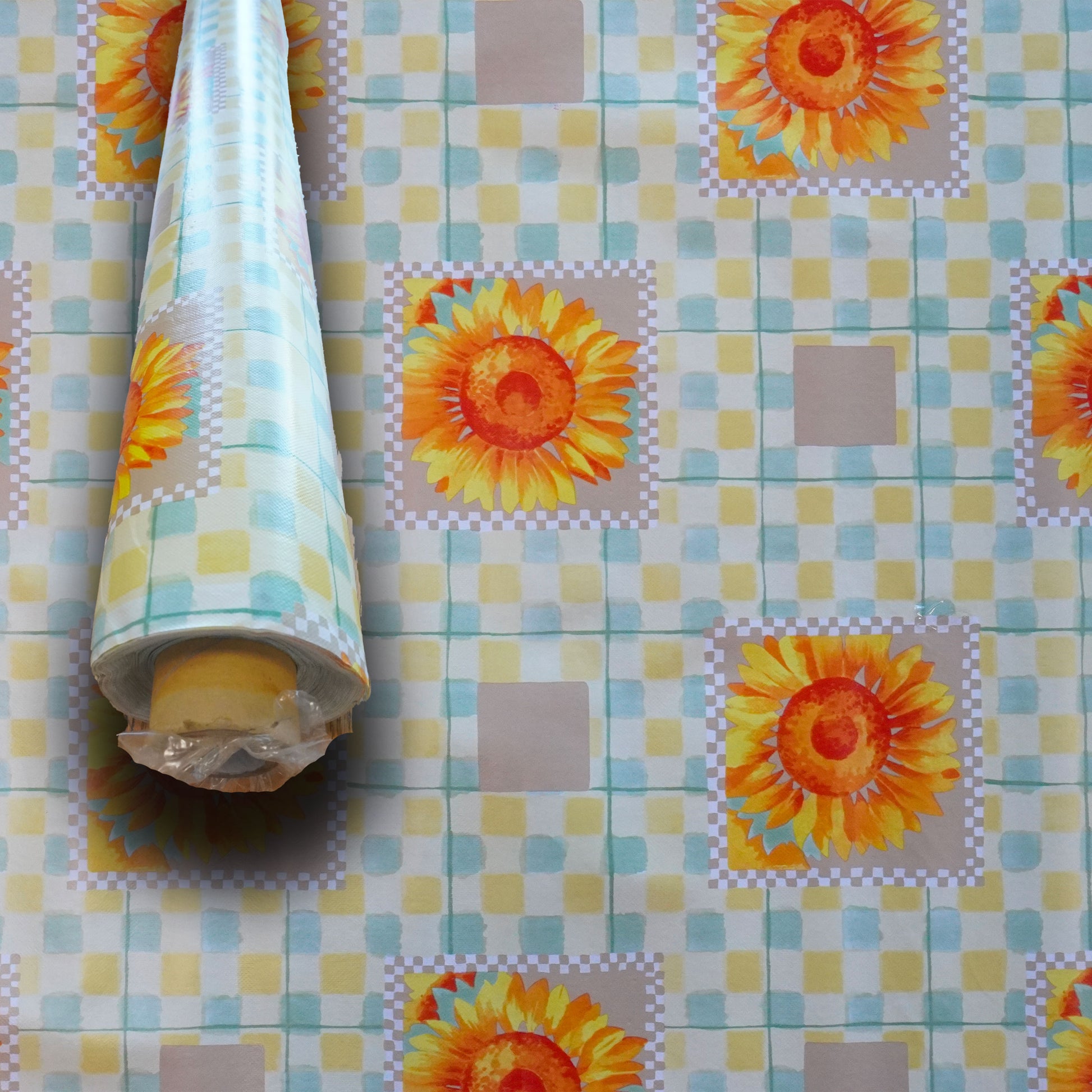 ***MEGA STOCK*** Rotolo da 20 metri (H140cm) di Tovaglia PVC telata cerata Per Casa, Sagre, Pizzerie QUADRI E GIRASOLI ARANCIO - Eternal Parquet