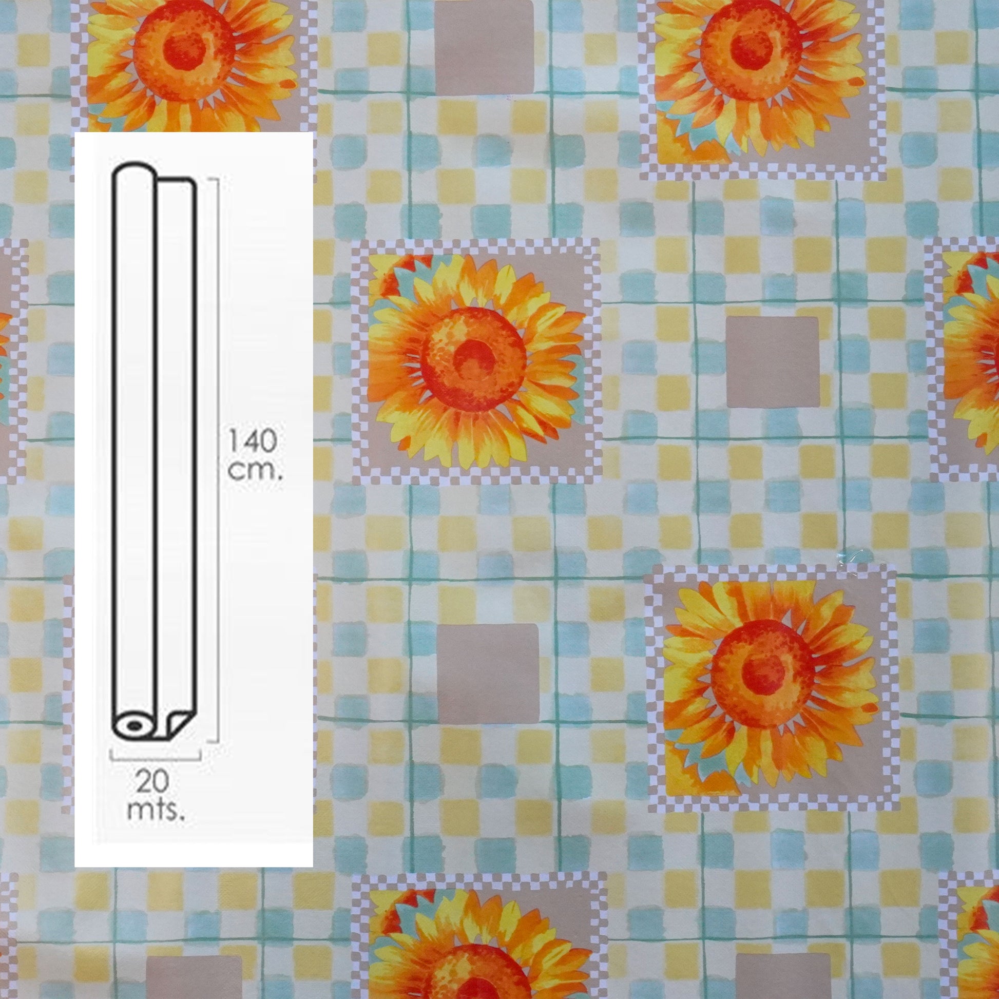 ***MEGA STOCK*** Rotolo da 20 metri (H140cm) di Tovaglia PVC telata cerata Per Casa, Sagre, Pizzerie QUADRI E GIRASOLI ARANCIO - Eternal Parquet