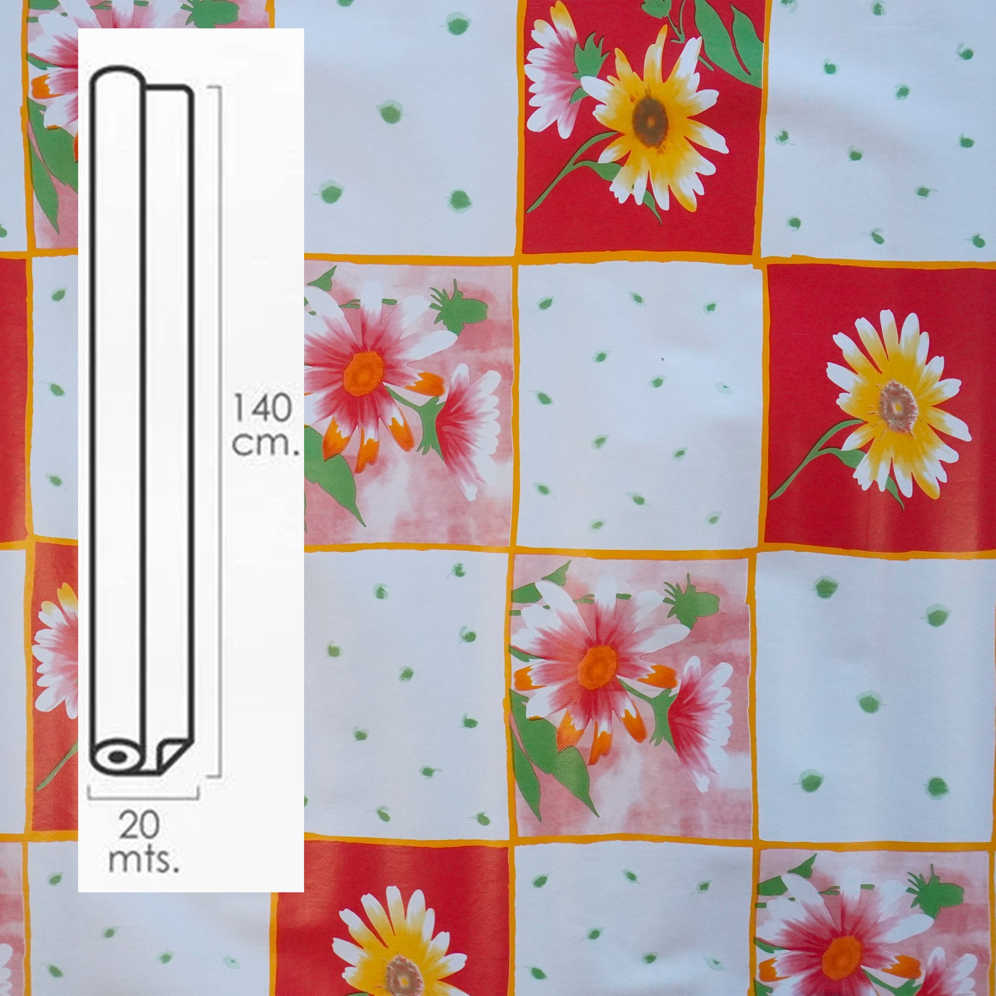 ***MEGA STOCK*** Rotolo da 20 metri (H140cm) di Tovaglia PVC telata cerata Per Casa, Sagre, Pizzerie QUADRI E FIORI ROSSI Teykos