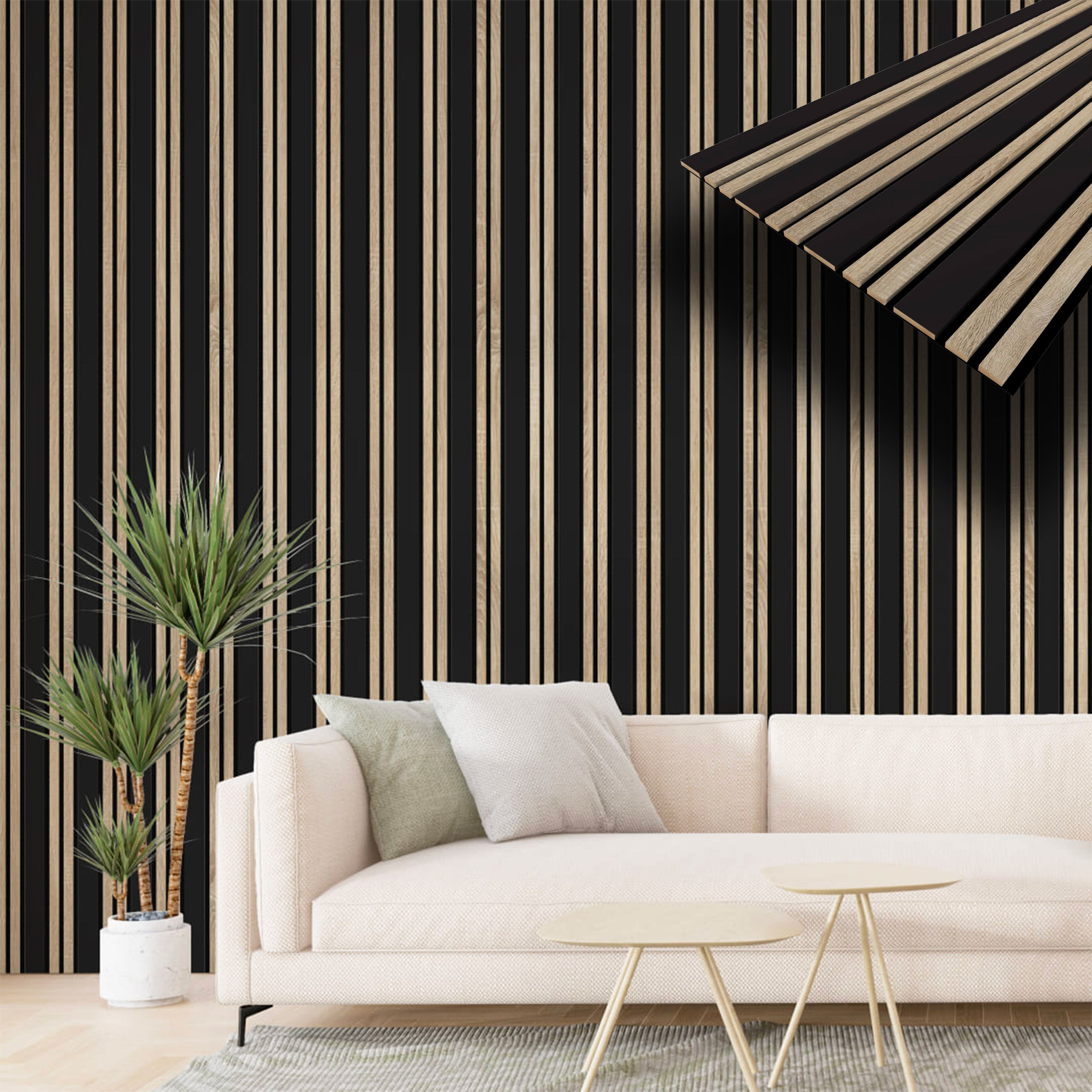 Pannello ACUSTICO arrotolabile (1,66mq) a Lamelli in Fibra di legno  mis. 9x600x2780mm BLACK + NATURALE - Eternal Parquet