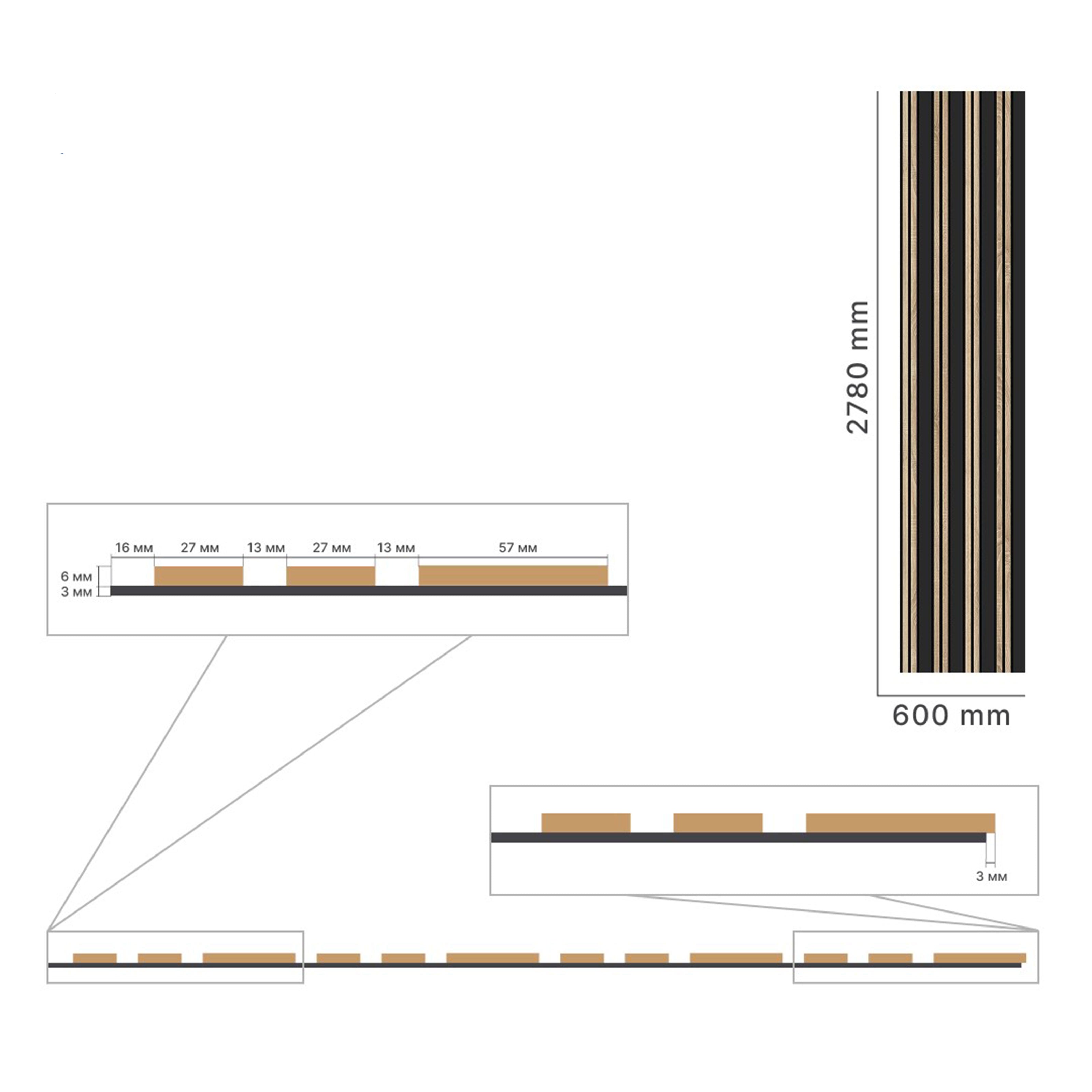 Pannello ACUSTICO arrotolabile (1,66mq) a Lamelli in Fibra di legno  mis. 9x600x2780mm BLACK + NATURALE - Eternal Parquet