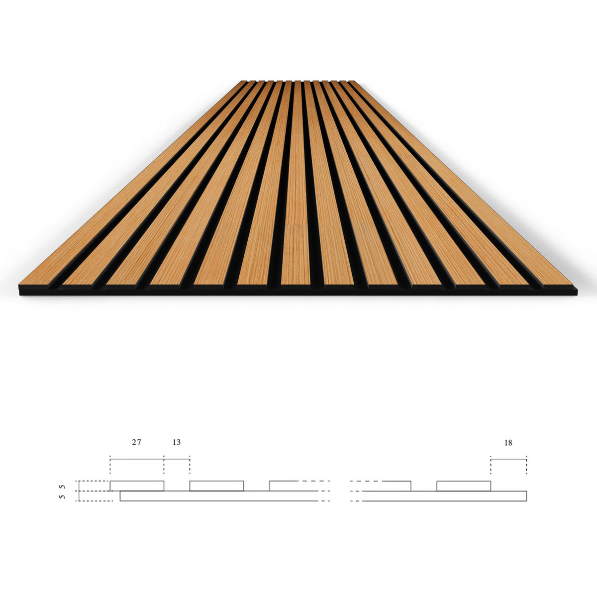 Pannello acustico dogato cannettato decorativo 2800x600x10mm in VERO LEGNO+Pet+Mdf "varie essenze" - Eternal Parquet