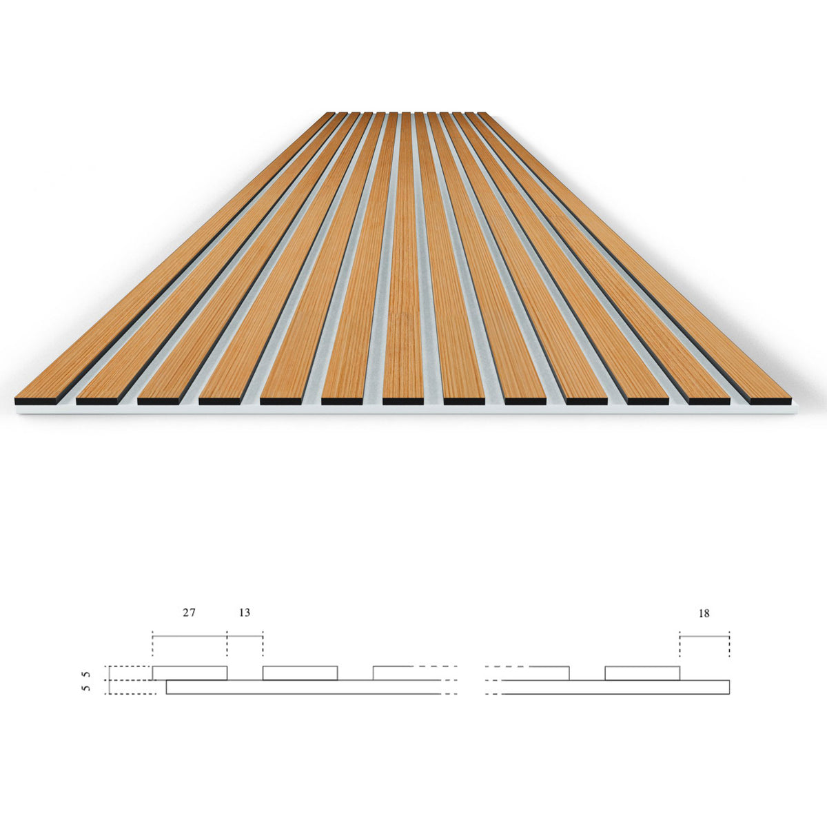 Pannello acustico dogato cannettato decorativo 2800x600x10mm in VERO LEGNO+Pet+Mdf "varie essenze" - Eternal Parquet