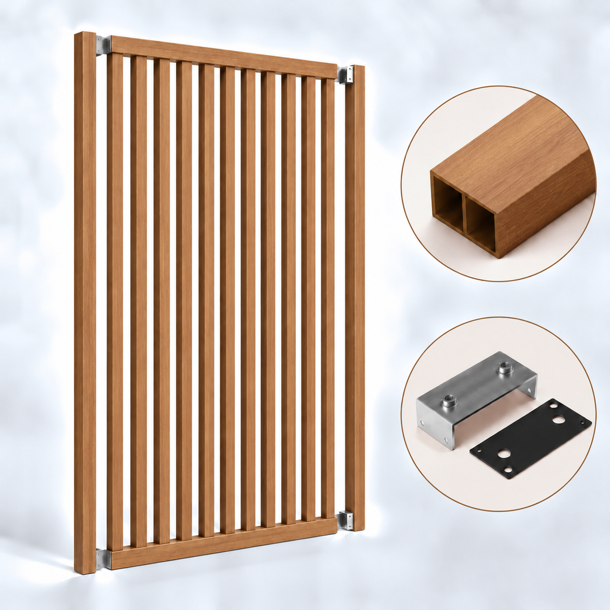 SIPA PURE Kit completo (13 toghe+2 basi orizzontali+staffe fisse) Divisorio Frangiluce in PVC Effetto Legno – rifilabile  1250x2900mm - Eternal Parquet