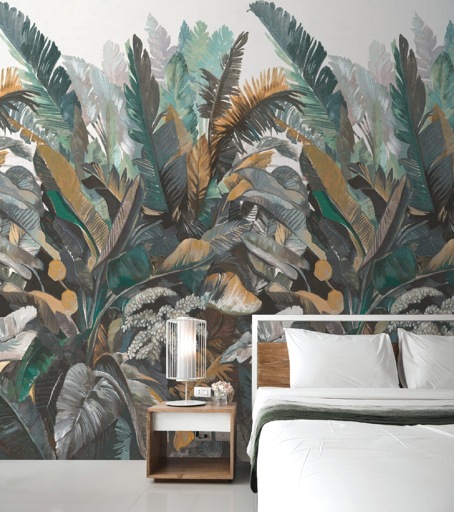 Pannello FOLIAGE GREEN 159x280cm di Carta da Parati TNT VINILICO a modulo raccordabile continuativo (3 teli/rotoli) - Eternal Parquet