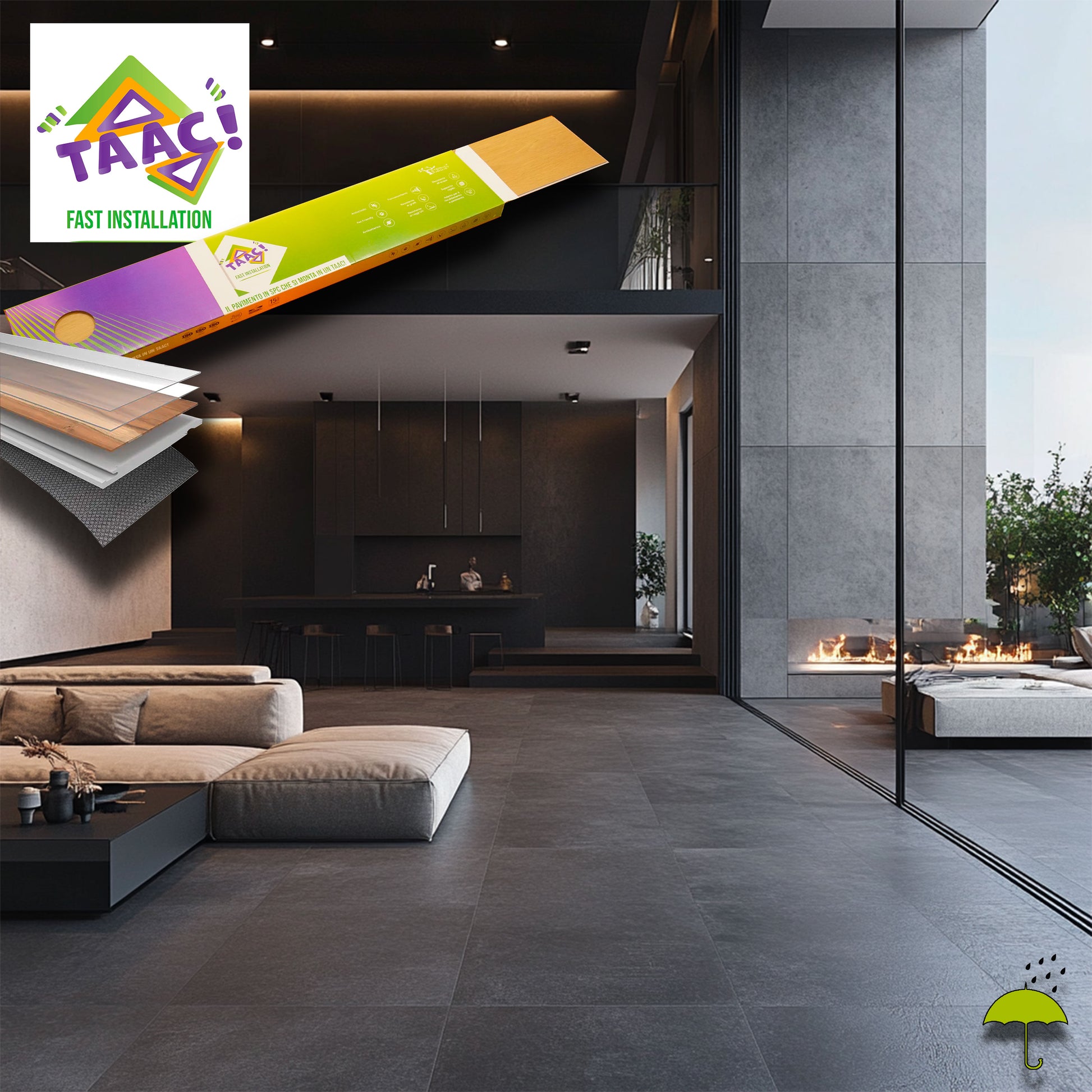 TAAC! il Pavimento SPC in Polvere di Pietra Fast-click 5mm (sp.4+1) eff. Cemento 610X305mm mod. VEGA - Eternal Parquet