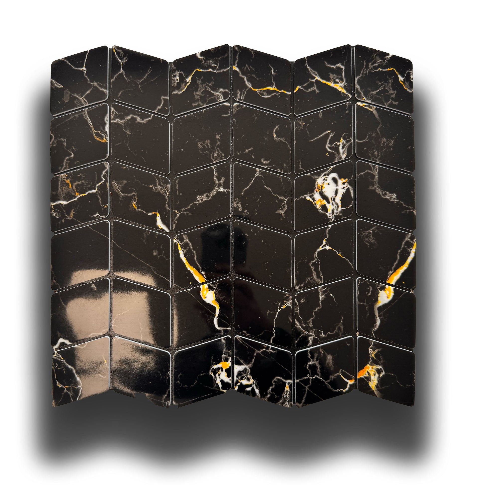 Piastrelle 3D Autoadesive in PET acustiche e isolanti 30x30cm (4mm spessore) ROMBI Marmo nero - Eternal Parquet