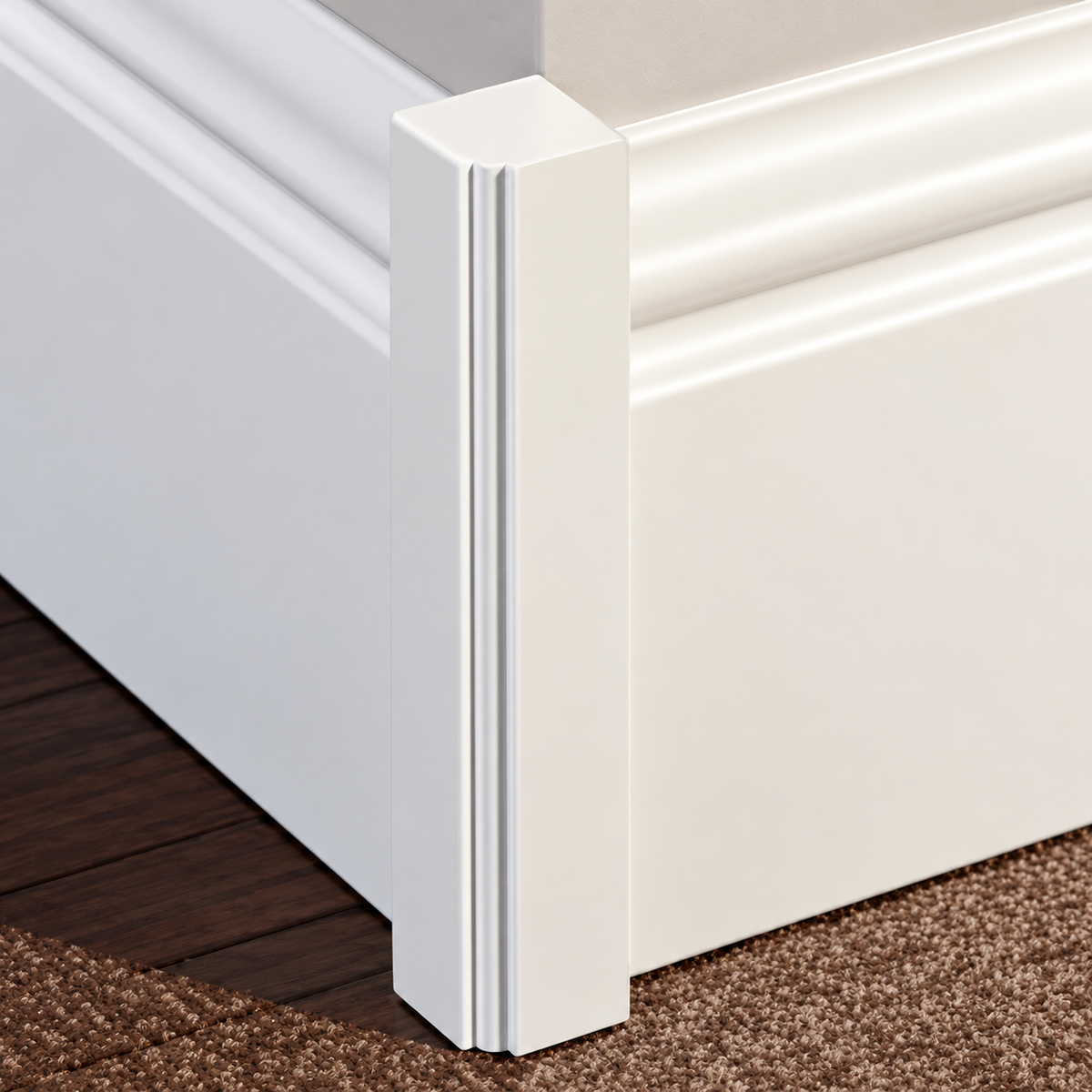 Angolari interno/esterno per battiscopa bianco - universale in polimeri – Kit 8 pezzi rifilabili 23x23x250 mm