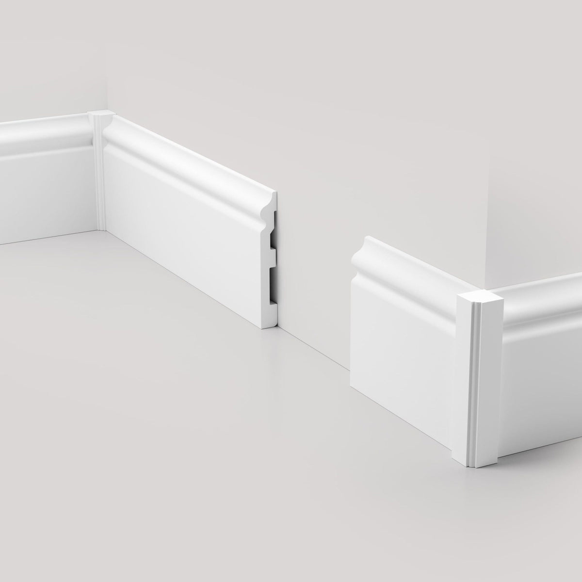 Angolari interno/esterno per battiscopa bianco - universale in polimeri – Kit 8 pezzi rifilabili 23x23x250 mm
