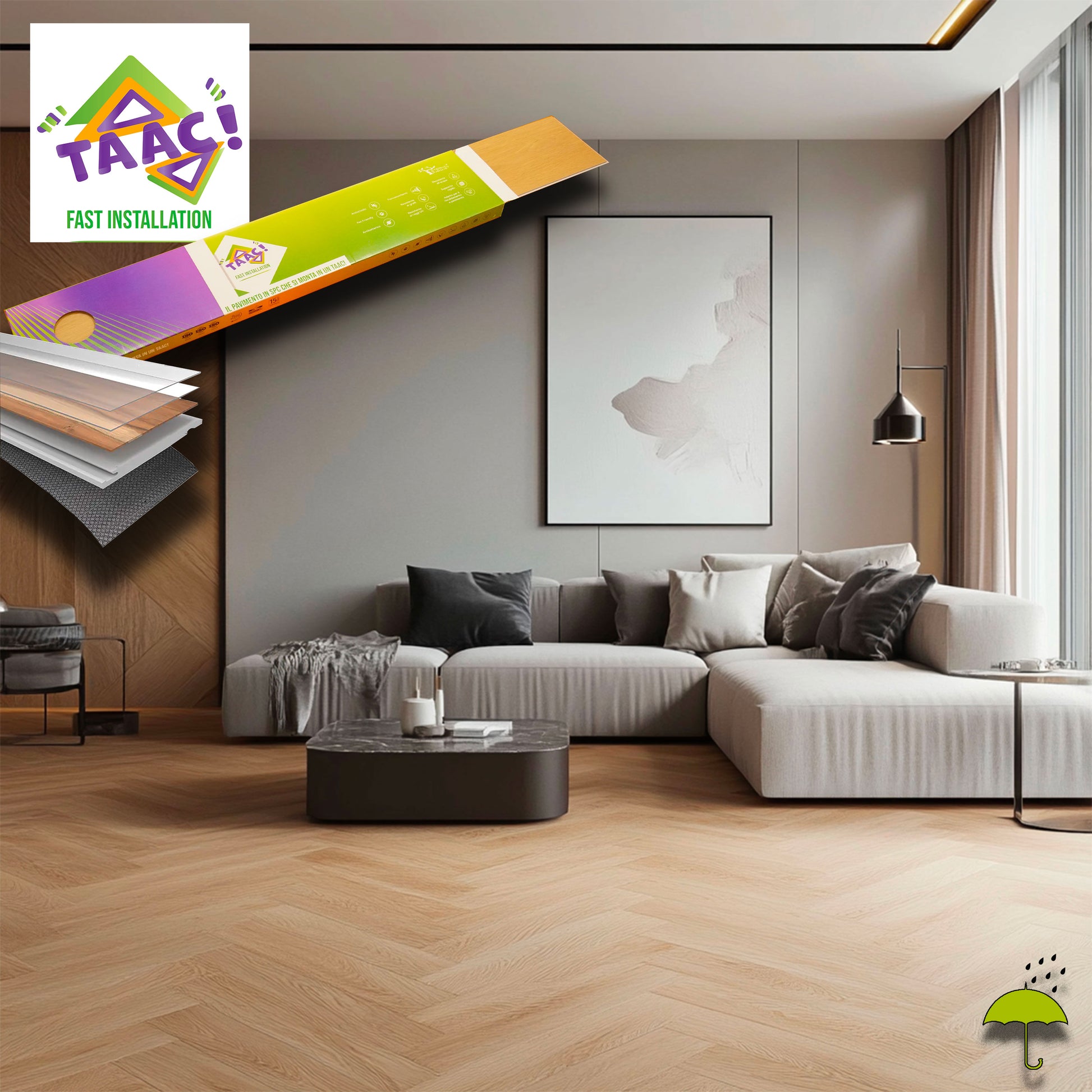 TAAC! il Pavimento a SPINA SPC in Polvere di Pietra Fast-click 5mm (sp.4+1) 750x150mm mod. ARCTURUS - Eternal Parquet