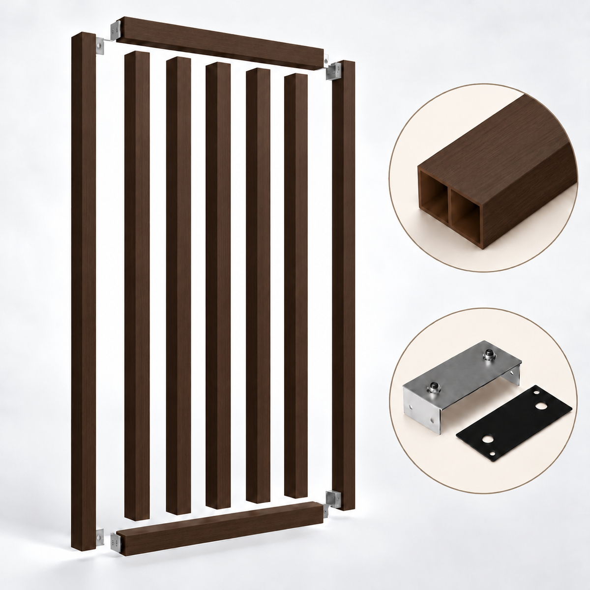 SIPA PURE Kit completo (7 toghe+2 basi orizzontali+staffe fisse) Divisorio Frangiluce in PVC Effetto Legno – rifilabile  650x2900mm