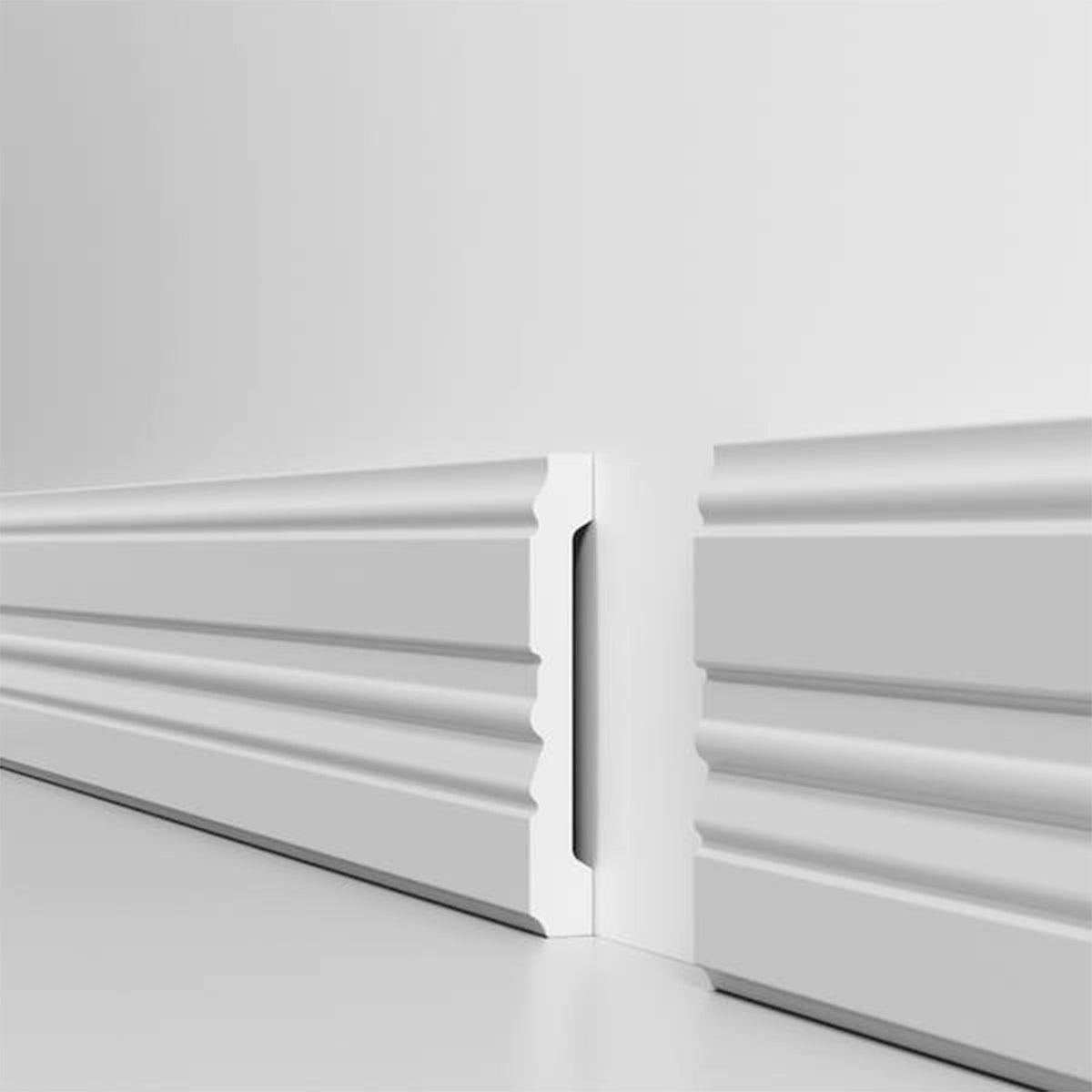 Battiscopa BIANCO Passacavo VISION by EDWIN VOSS 110x15mm in POLIMERI - (prezzo al metro)