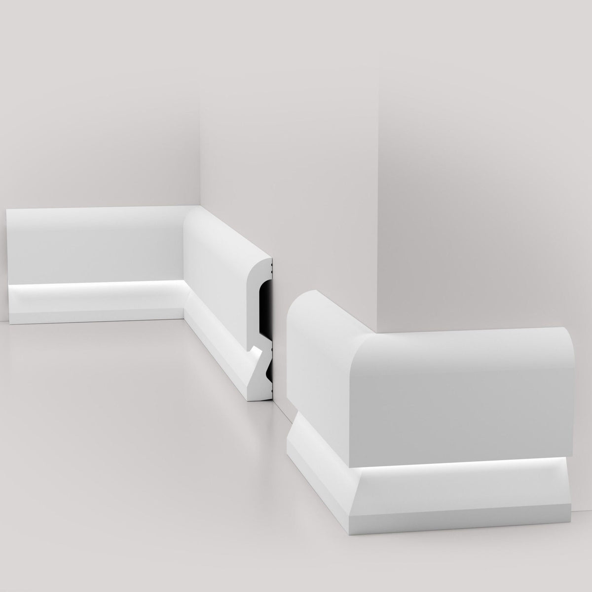 Battiscopa per LED BC Passacavo LUXURY QUALITY 100x18mm in POLIMERI - Polistrutturato (prezzo al metro)