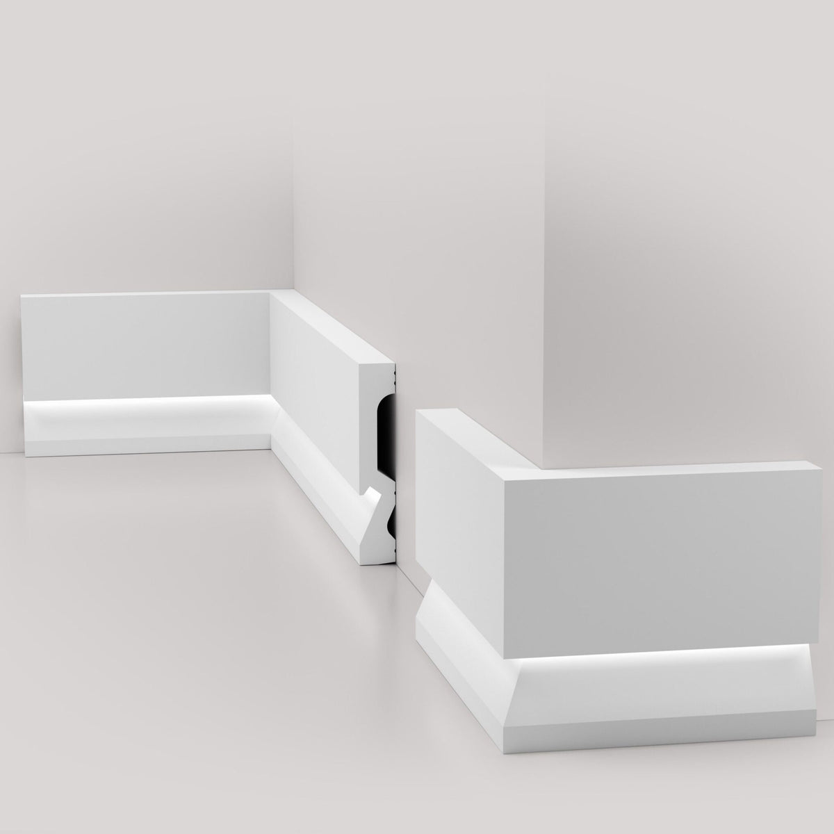 Battiscopa per LED squadrato Passacavo LUXURY QUALITY 100x18mm in POLIMERI - Polistrutturato (prezzo al metro)