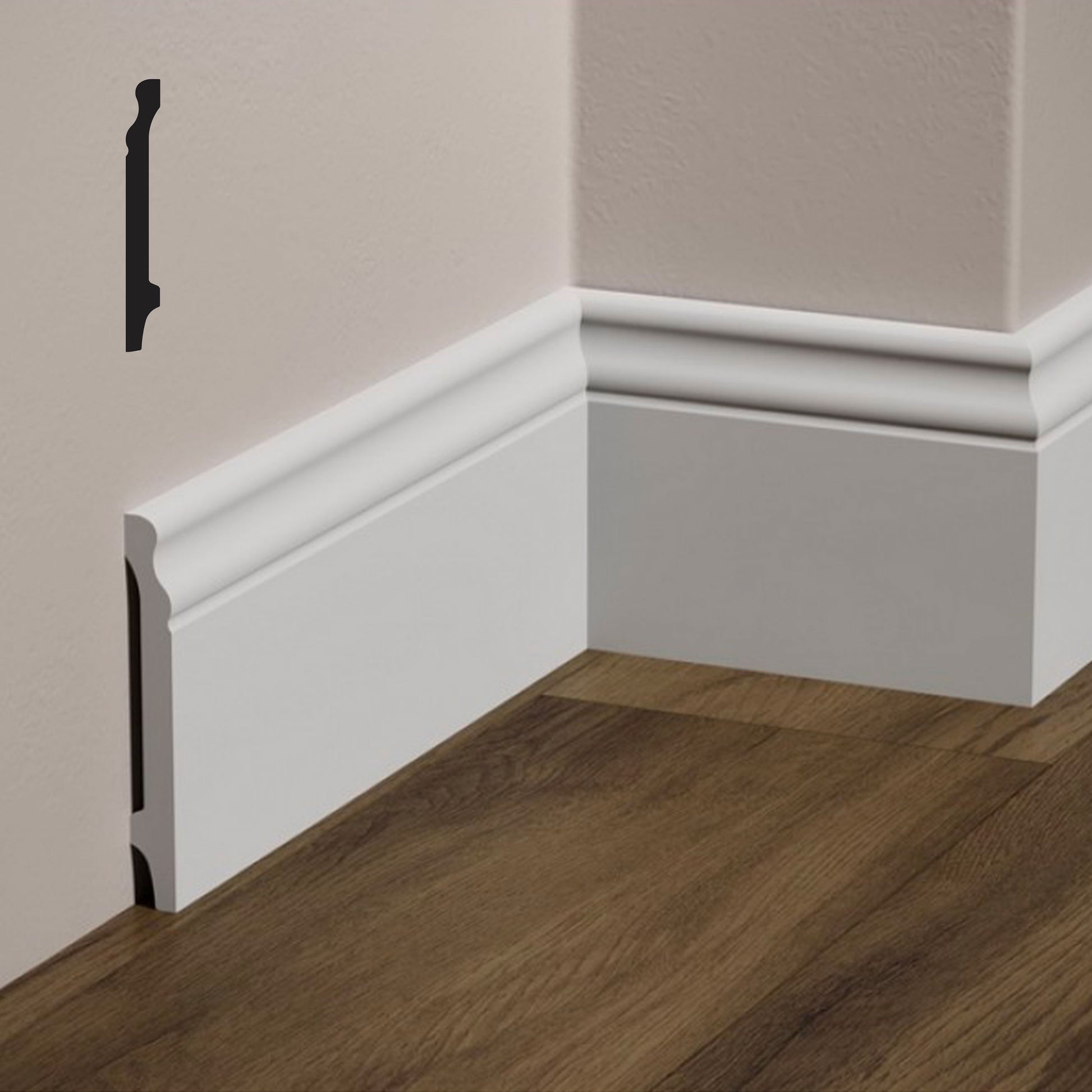 Bancali da 72ml di Battiscopa DUCALE in POLIMERI FeelingWood-HD 120x15mm - BIANCO - Eternal Parquet