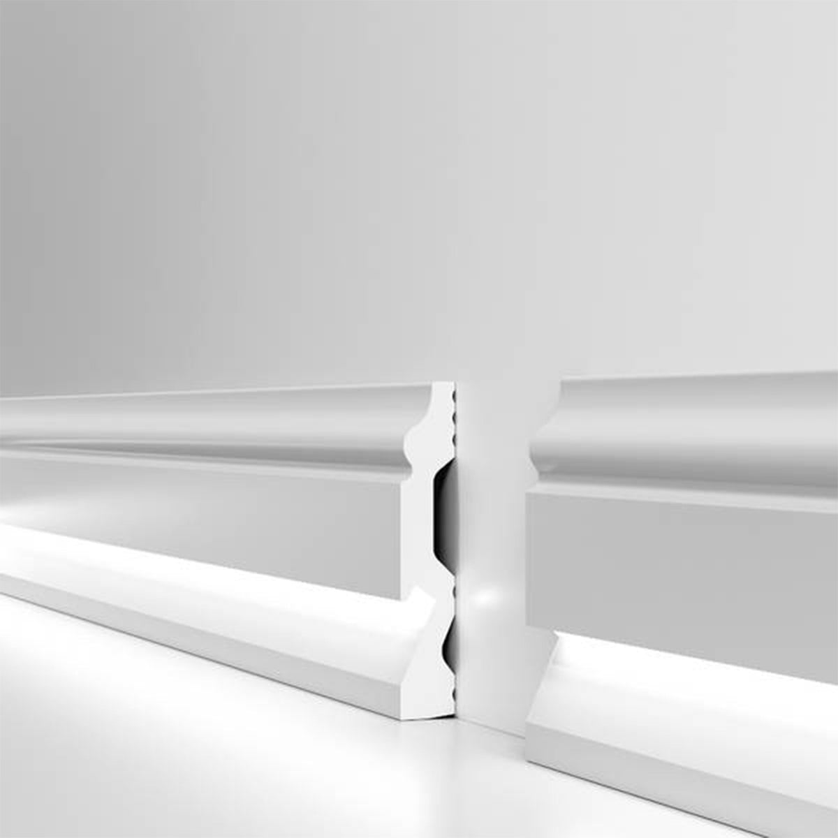 pacco da 128 ML di Battiscopa per LED DUCALE Passacavo LUXURY QUALITY 100x18mm in POLIMERI - Polistrutturato
