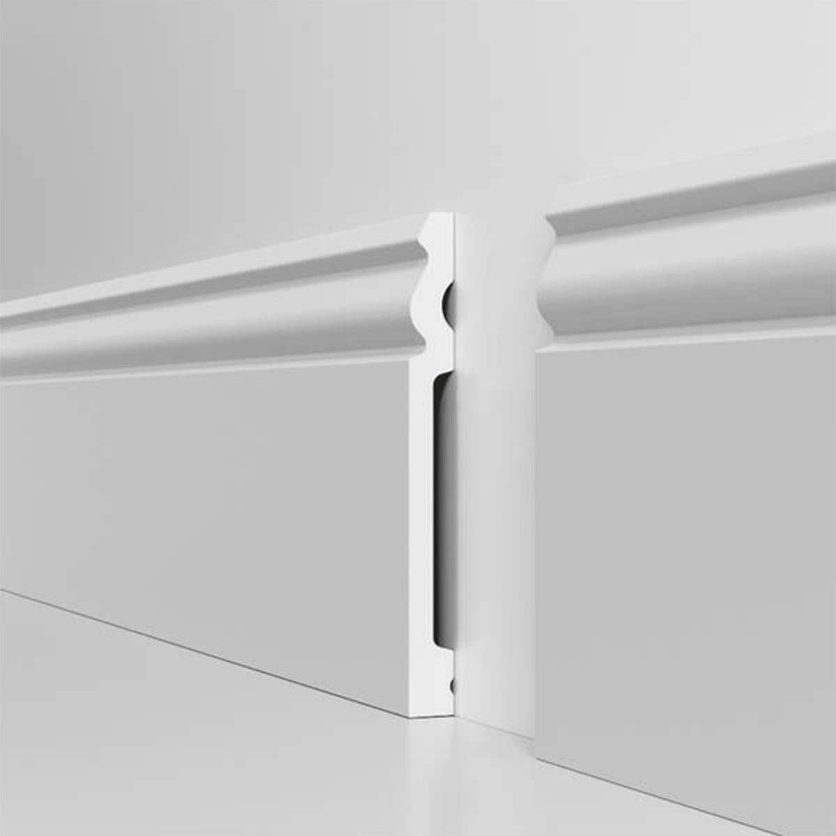 Battiscopa RESISTO in polimeri extracompatti mod. DUCALE Bianco mis. 150x15mm (prezzo al metro)