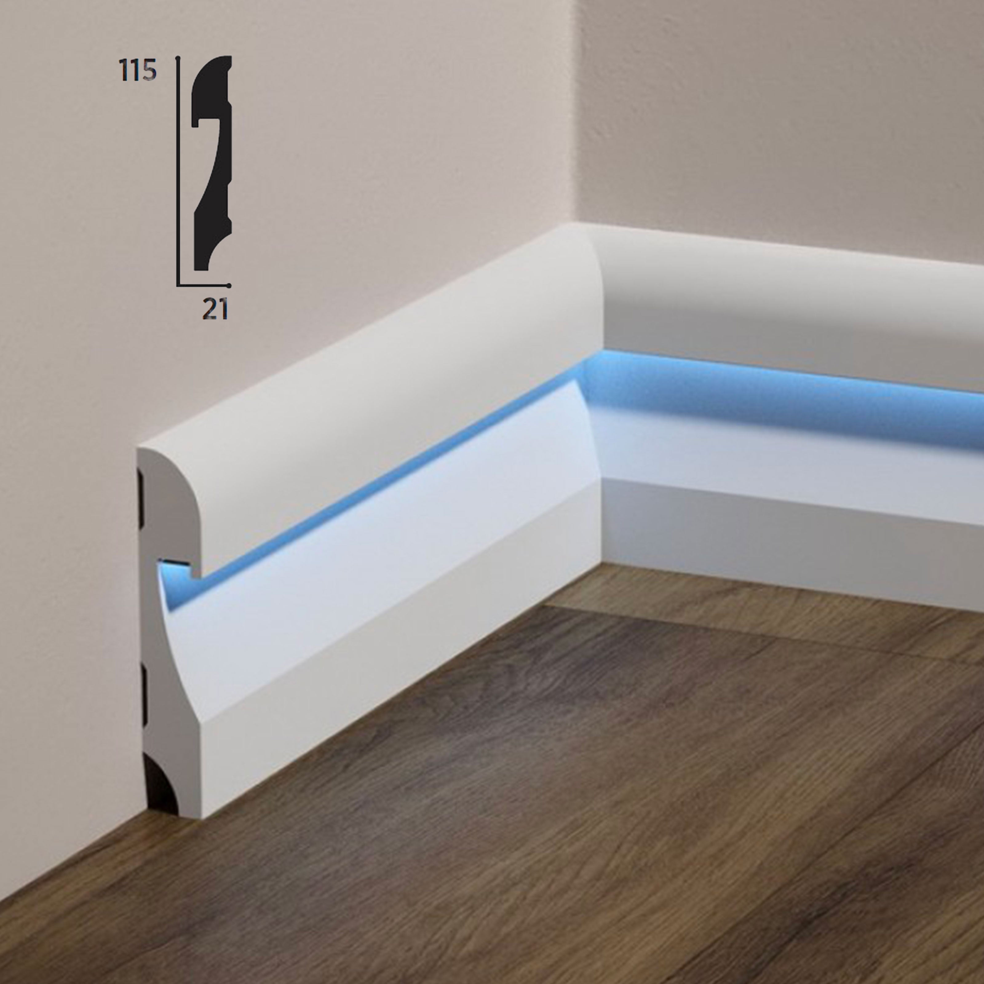 Battiscopa BC incasso LED in POLIMERI FeelingWood-HD 115x21mm - BIANCO (prezzo al metro) - Eternal Parquet