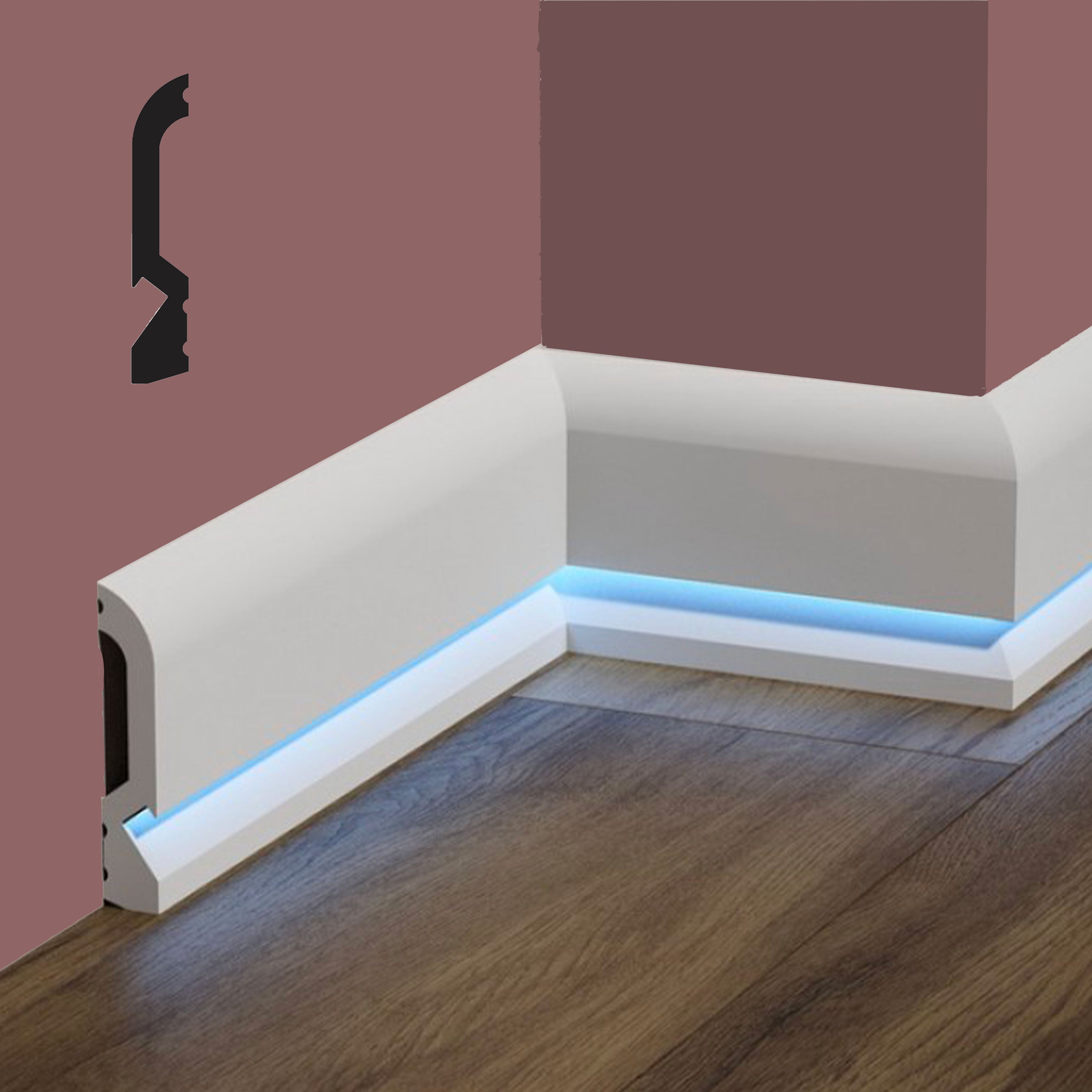 bancale da 93,6ml di Battiscopa BC incasso LED in POLIMERI FeelingWood-HD 100x19mm - BIANCO