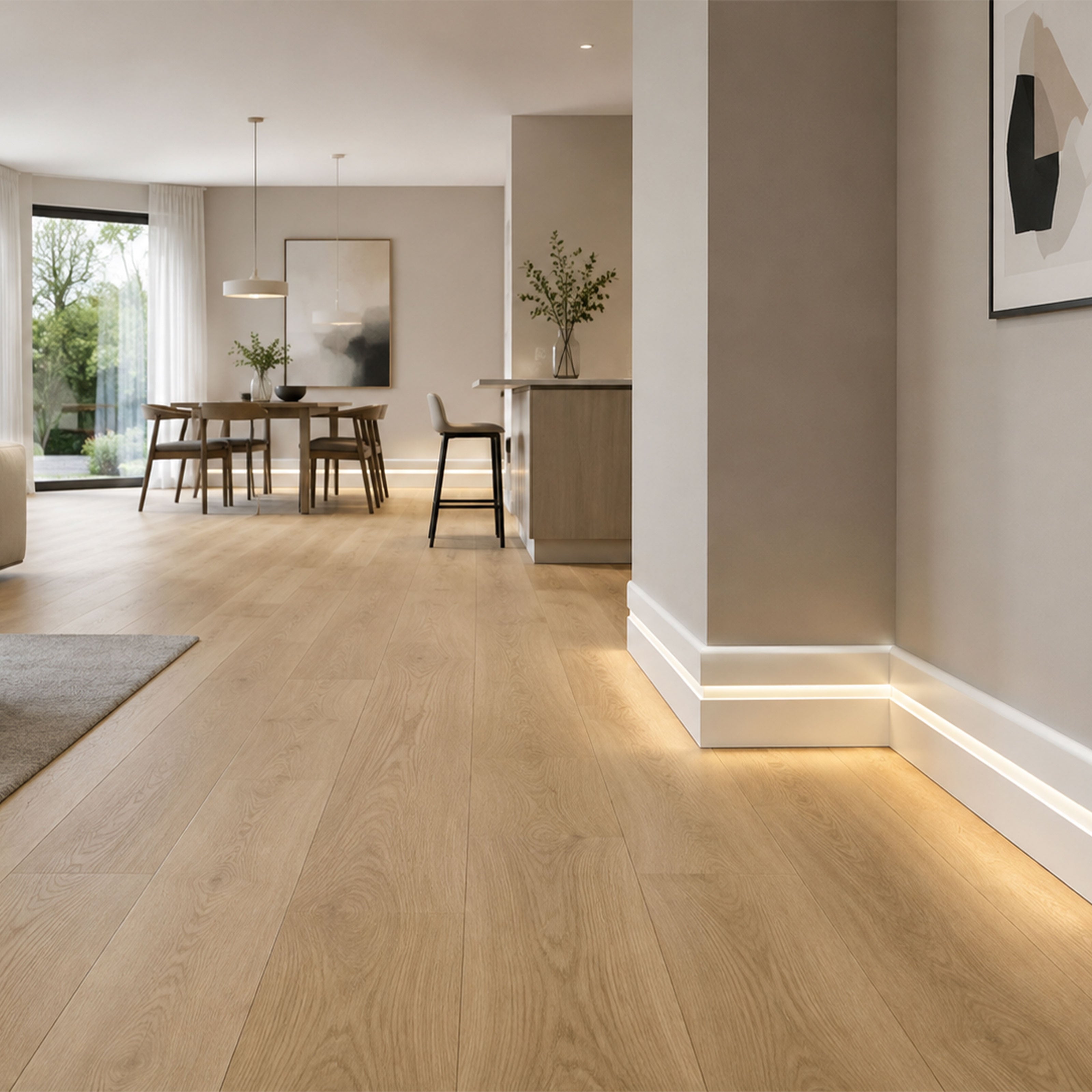 BATTISCOPA con incasso LED in FIBRA DI LEGNO col. BIANCO 80x15 Parquet, Laminati, SPC, LVT (prezzo al metro)