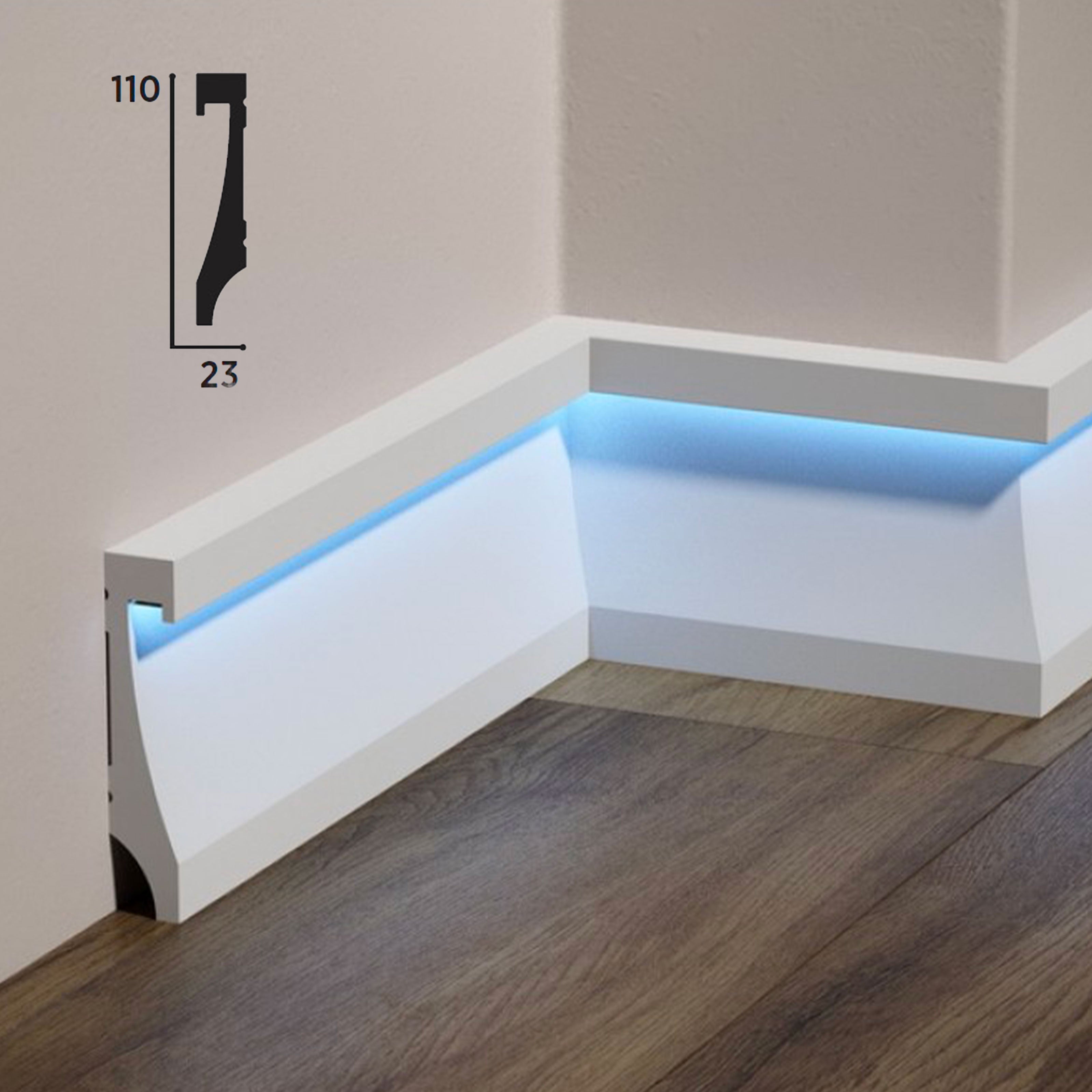 Battiscopa QUADRO incasso LED in POLIMERI FeelingWood-HD 110x23mm - BIANCO (prezzo al metro) - Eternal Parquet