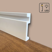 100ml di Battiscopa Quadro predisposizione LED in POLIMERI linea BASICBOARD  100x20mm - BIANCO pitturabile - Eternal Parquet