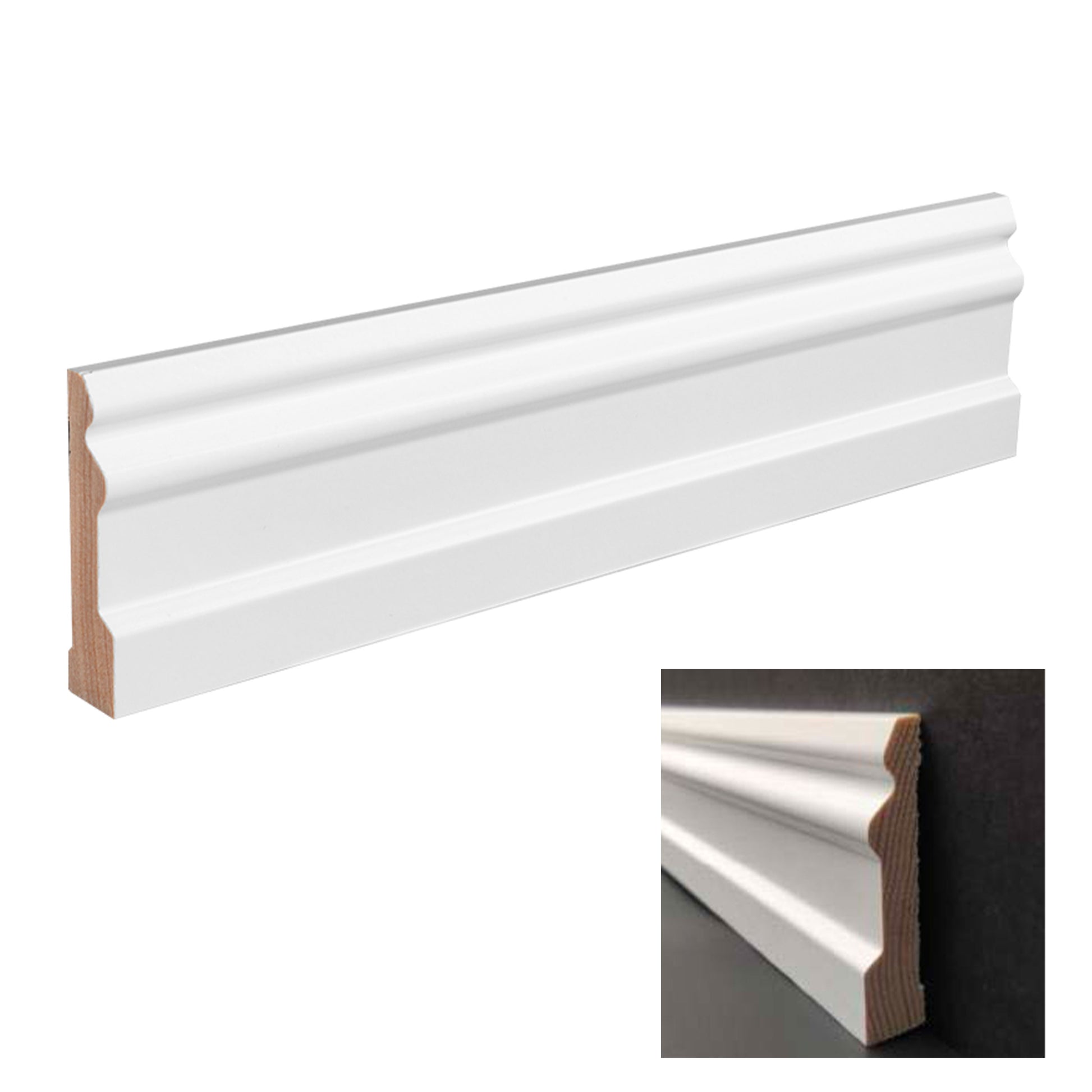 Battiscopa PREMIUM in legno MASSELLO mod. INGLESE 95x15 laccato bianco liscio (prezzo al metro) - Eternal Parquet
