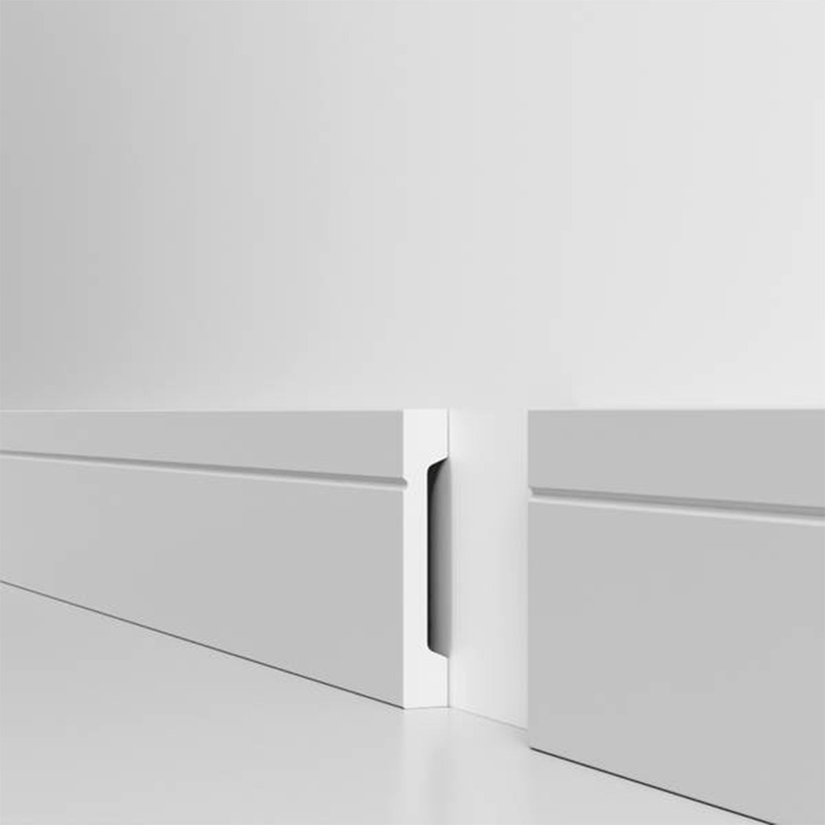 Battiscopa SQUADRATO BIANCO Passacavo ELEGANT 90x15mm in POLIMERI - Polistrutturato (prezzo al metro)