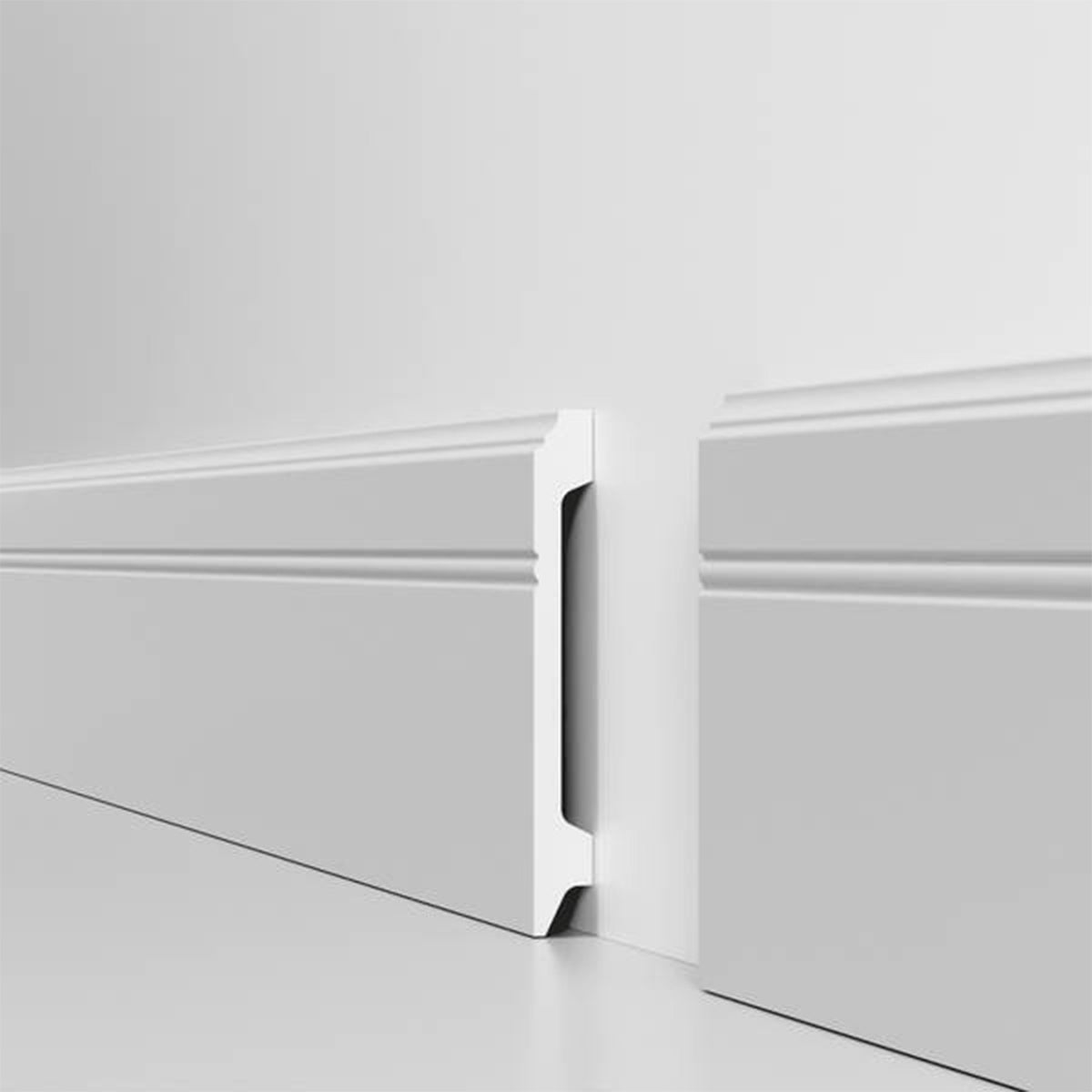 Battiscopa BIANCO Passacavo HORIZON by EDWIN VOSS 120x15mm in POLIMERI - (prezzo al metro)