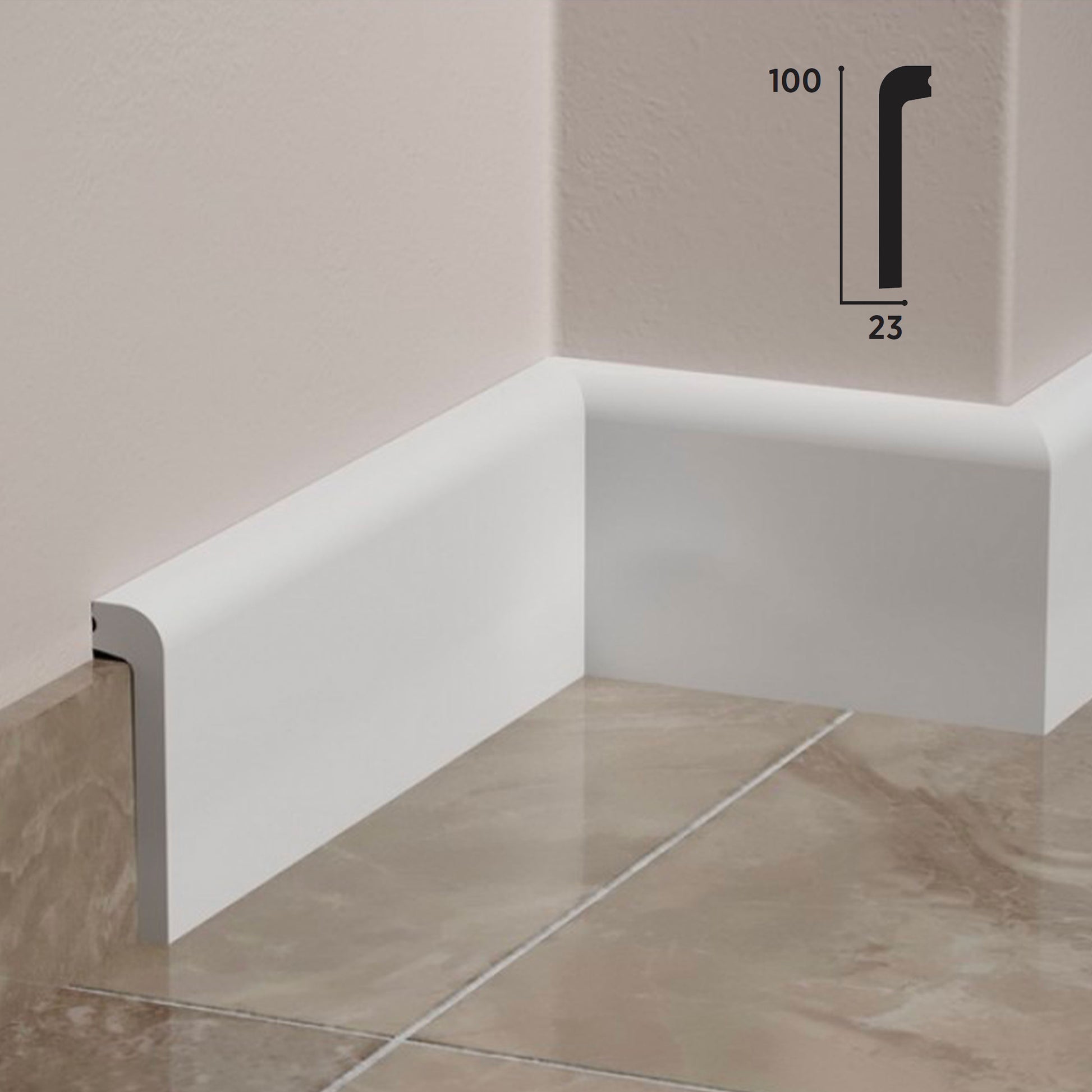 Bancale 96ml di Battiscopa Coprimarmo BC  in POLIMERI FeelingWood-HD 100x23mm - BIANCO - Eternal Parquet