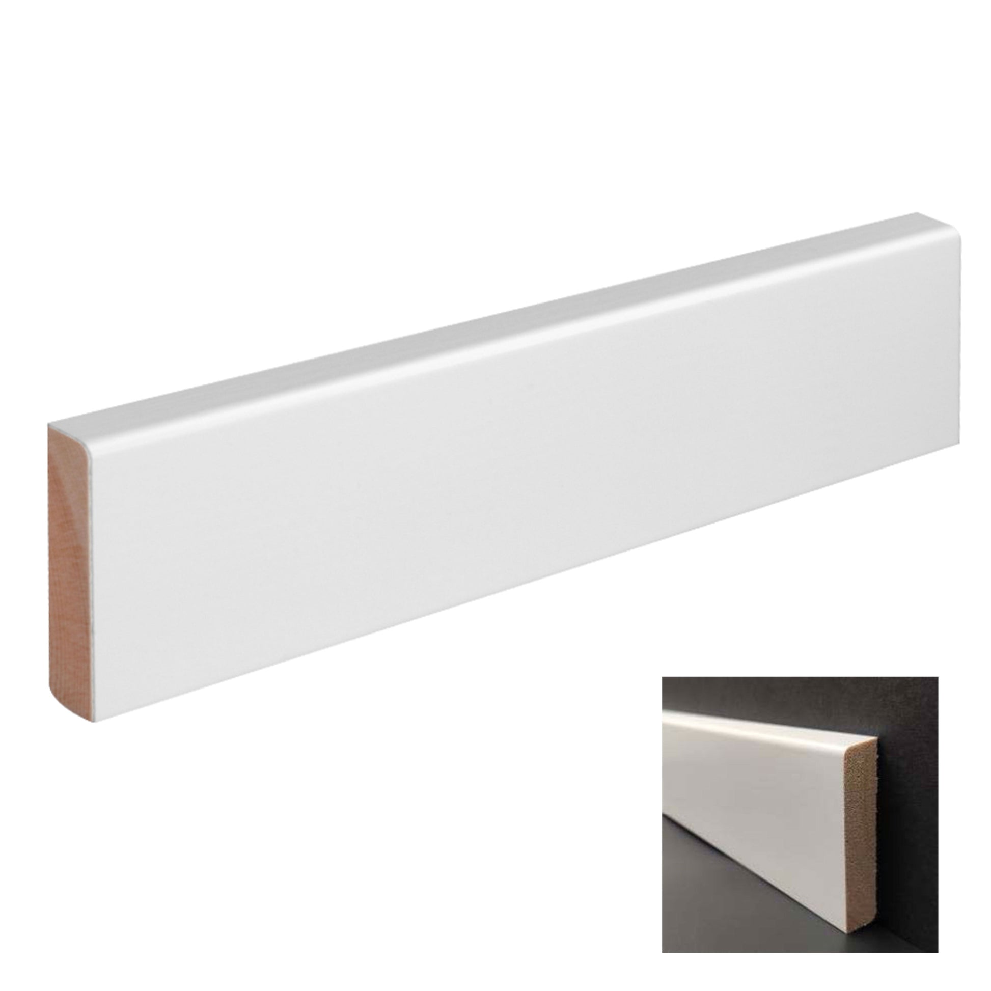 100 metri lineari di Battiscopa PREMIUM in legno MASSELLO squadrato 55x14 laccato bianco liscio - Eternal Parquet