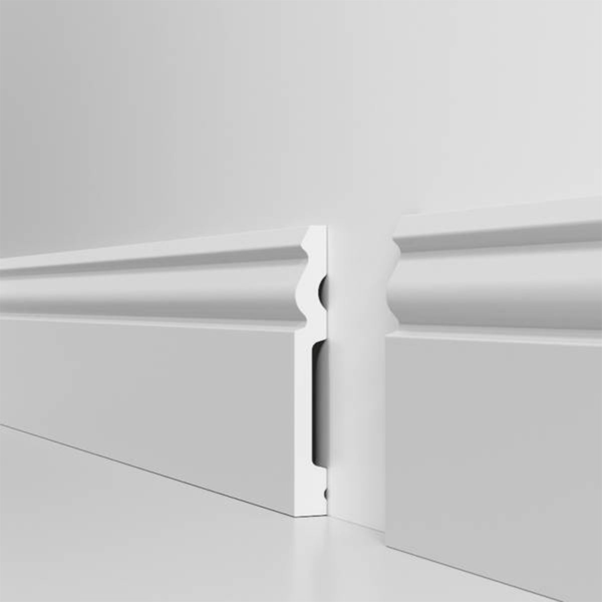 Battiscopa RESISTO in polimeri extracompatti mod. DUCALE Bianco mis. 120x15mm (prezzo al metro)