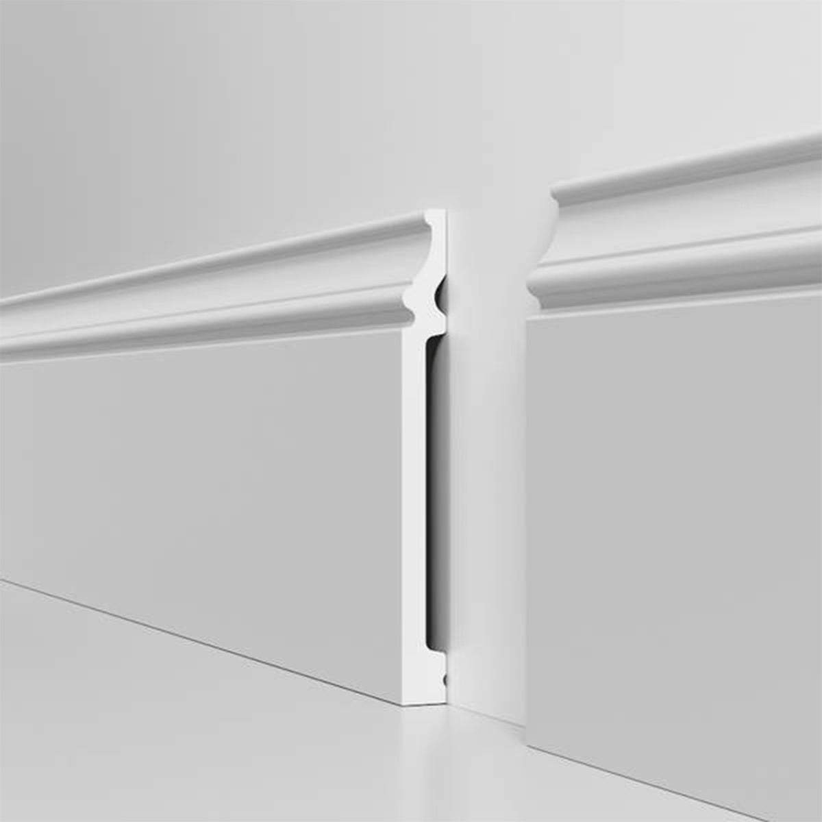 Battiscopa RESISTO in polimeri extracompatti mod. HELIZABETH Bianco mis. 150x15mm (prezzo al metro)