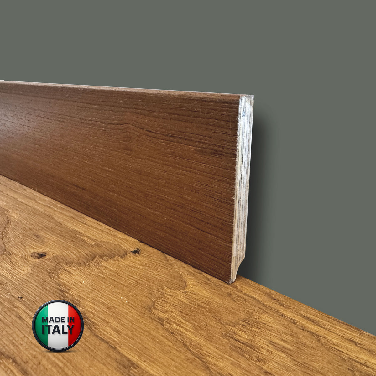 €1,89ml  ** FUORI TUTTO ** Lotti da 91ml di Battiscopa in legno multistrato impiall. TEAK 75x10mm squadrato - Eternal Parquet