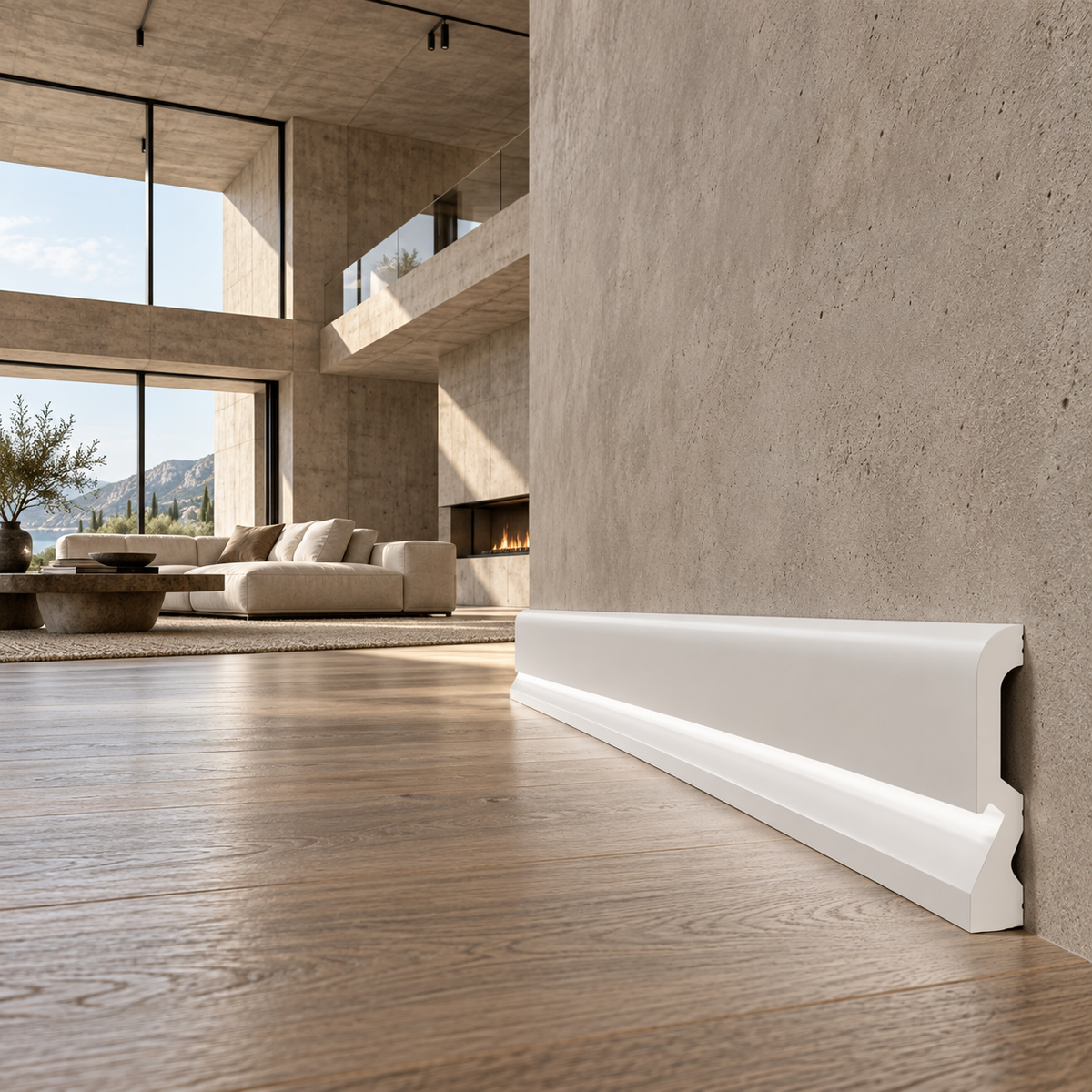 pacco da 128 ML di Battiscopa per LED BC Passacavo LUXURY QUALITY 100x18mm in POLIMERI - Polistrutturato