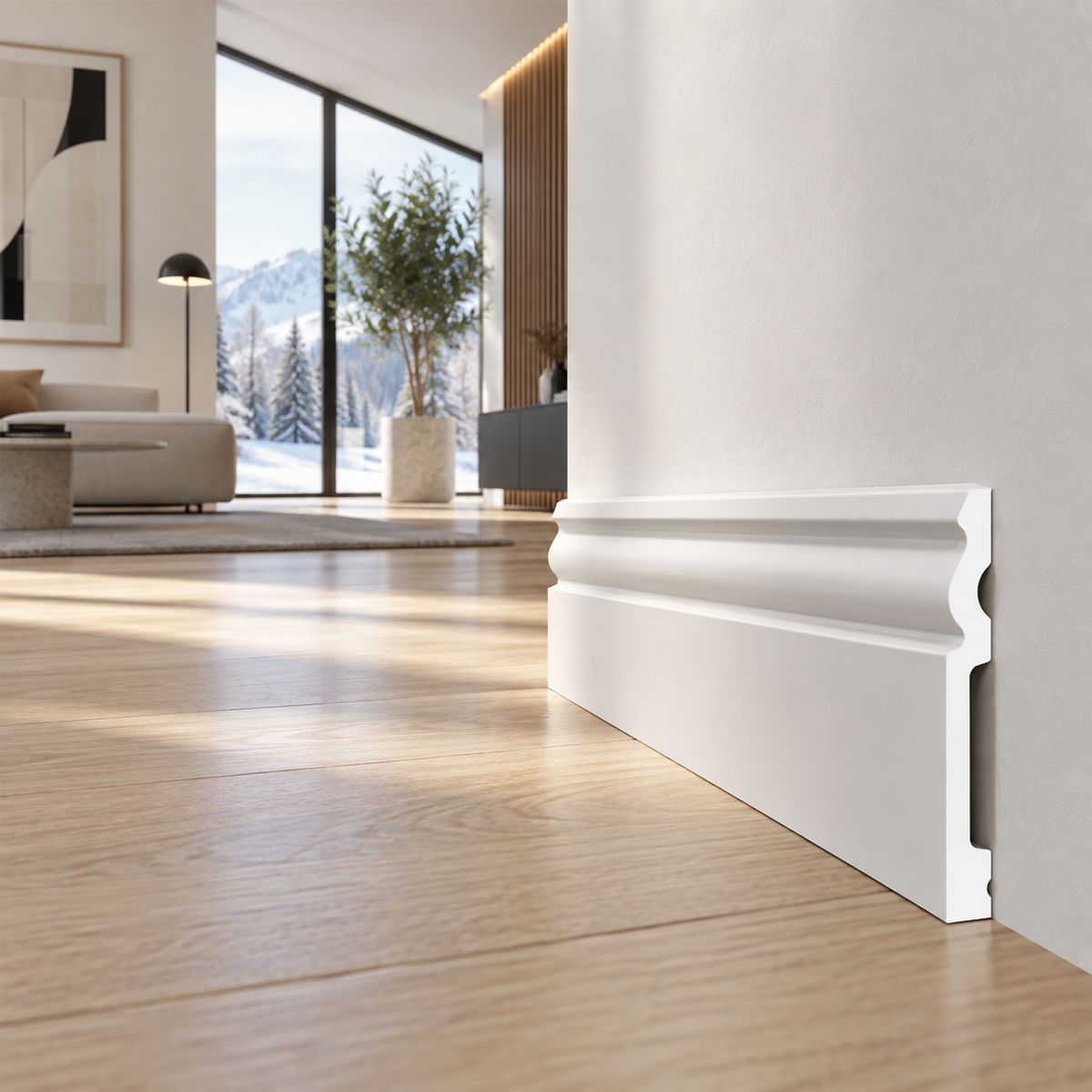 Battiscopa RESISTO in polimeri extracompatti mod. DUCALE Bianco mis. 120x15mm (prezzo al metro)