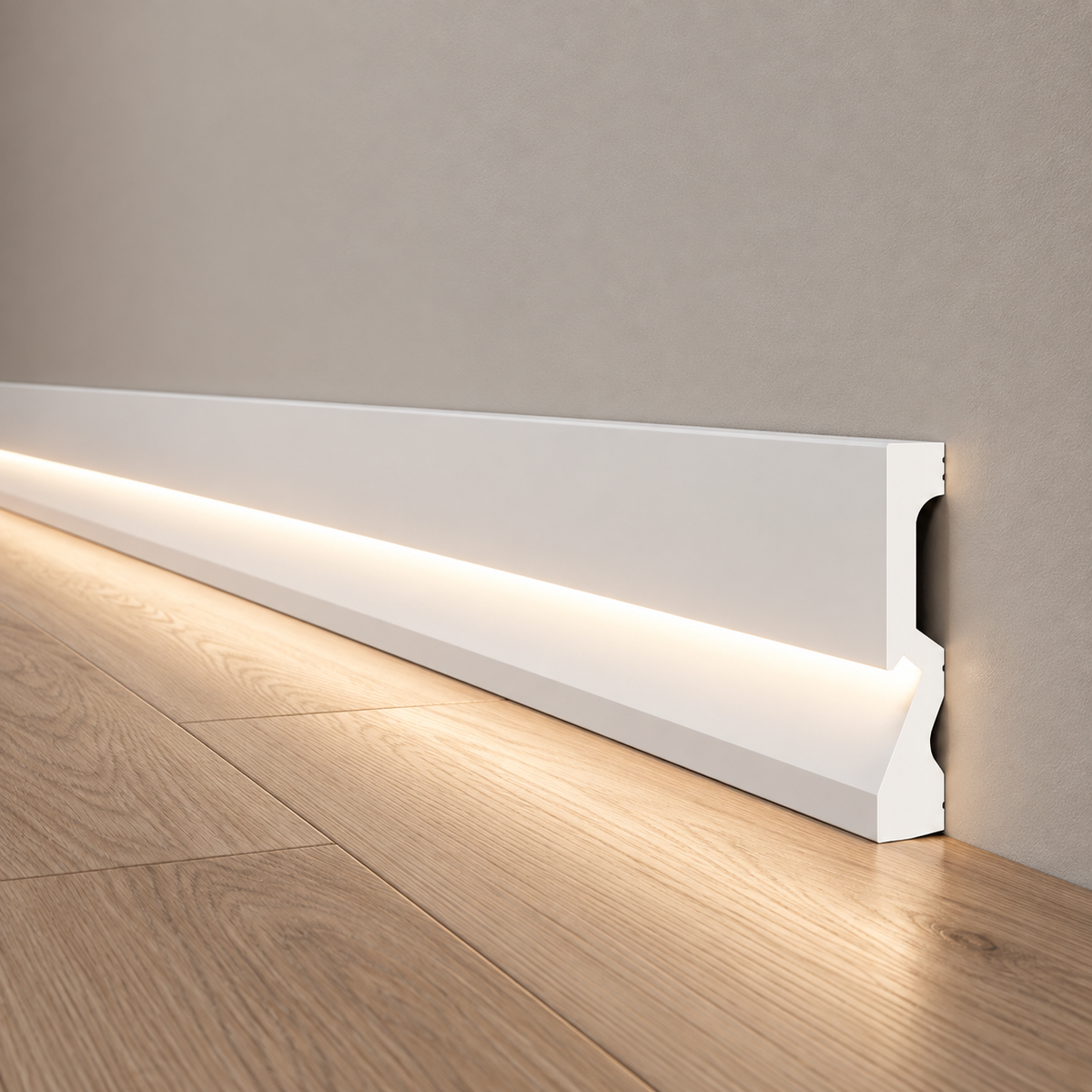 pacco da 128 ML di Battiscopa per LED squadrato Passacavo LUXURY QUALITY 100x18mm in POLIMERI - Polistrutturato