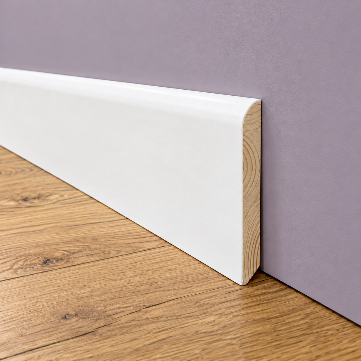 bancale da 100 ML di Battiscopa PREMIUM in legno MASSELLO BC 70x9 laccato bianco liscio