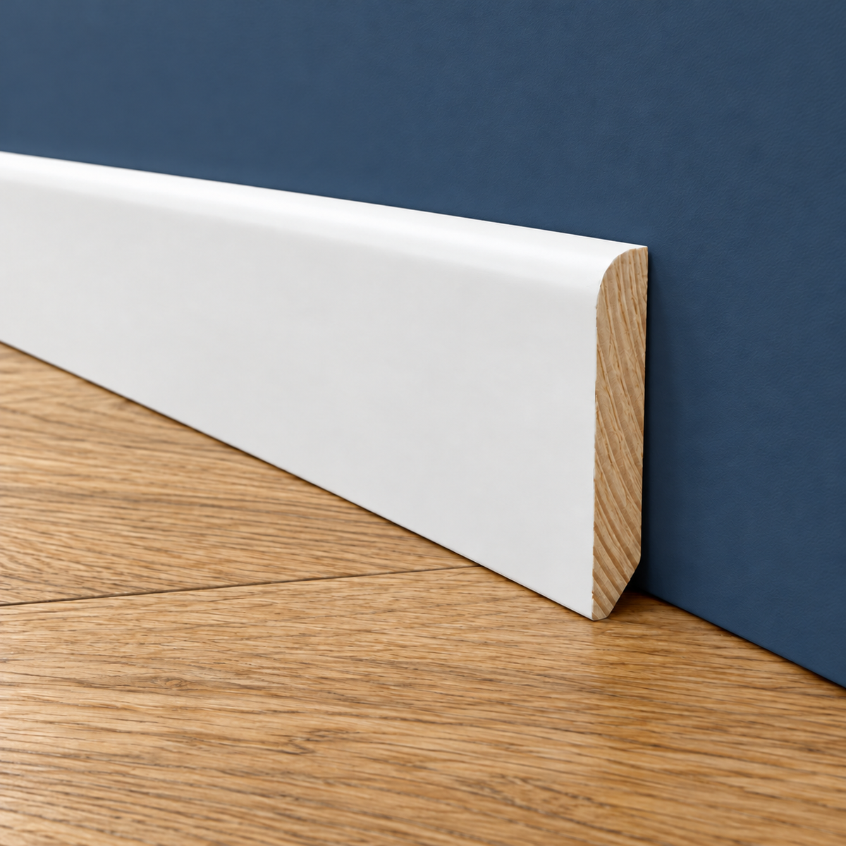 bancale da 100 ML di Battiscopa PREMIUM in legno MASSELLO BC 40x9mm laccato bianco liscio