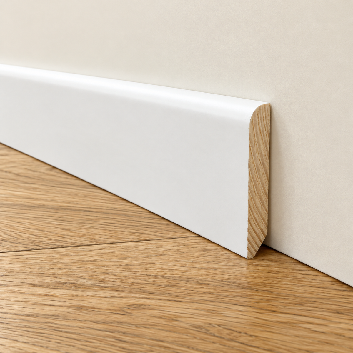 bancale da 100 ML di Battiscopa PREMIUM in legno MASSELLO BC 40x9mm laccato bianco liscio