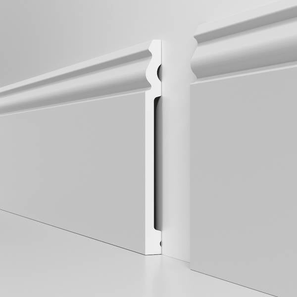 Battiscopa RESISTO in polimeri extracompatti mod. DUCALE Bianco mis. 180x15mm (prezzo al metro)