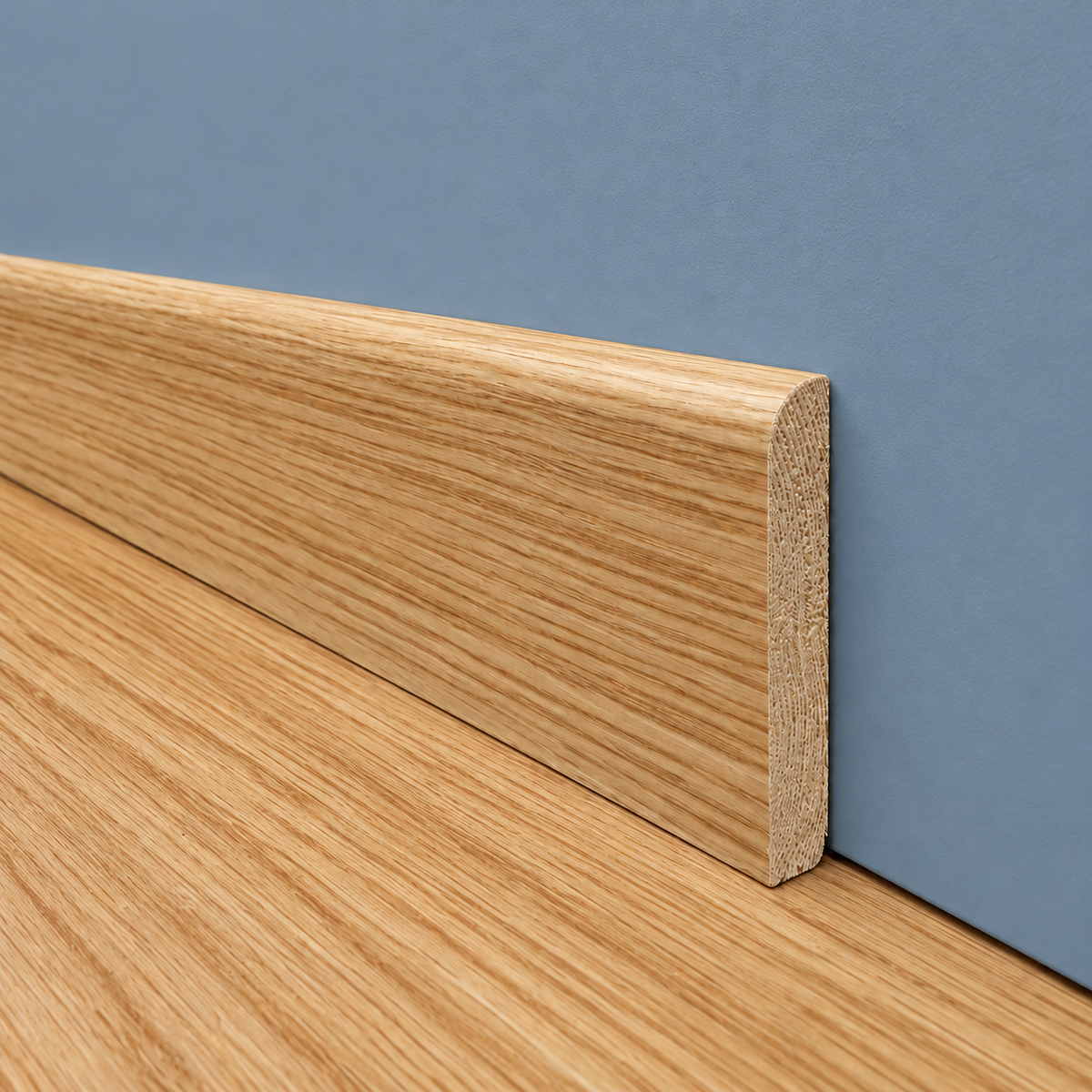 pacco da 100ML di BATTISCOPA BC in legno MASSELLO impiallacciato VERO LEGNO DI ROVERE 70x13 verniciato opaco poro aperto - Eternal Parquet