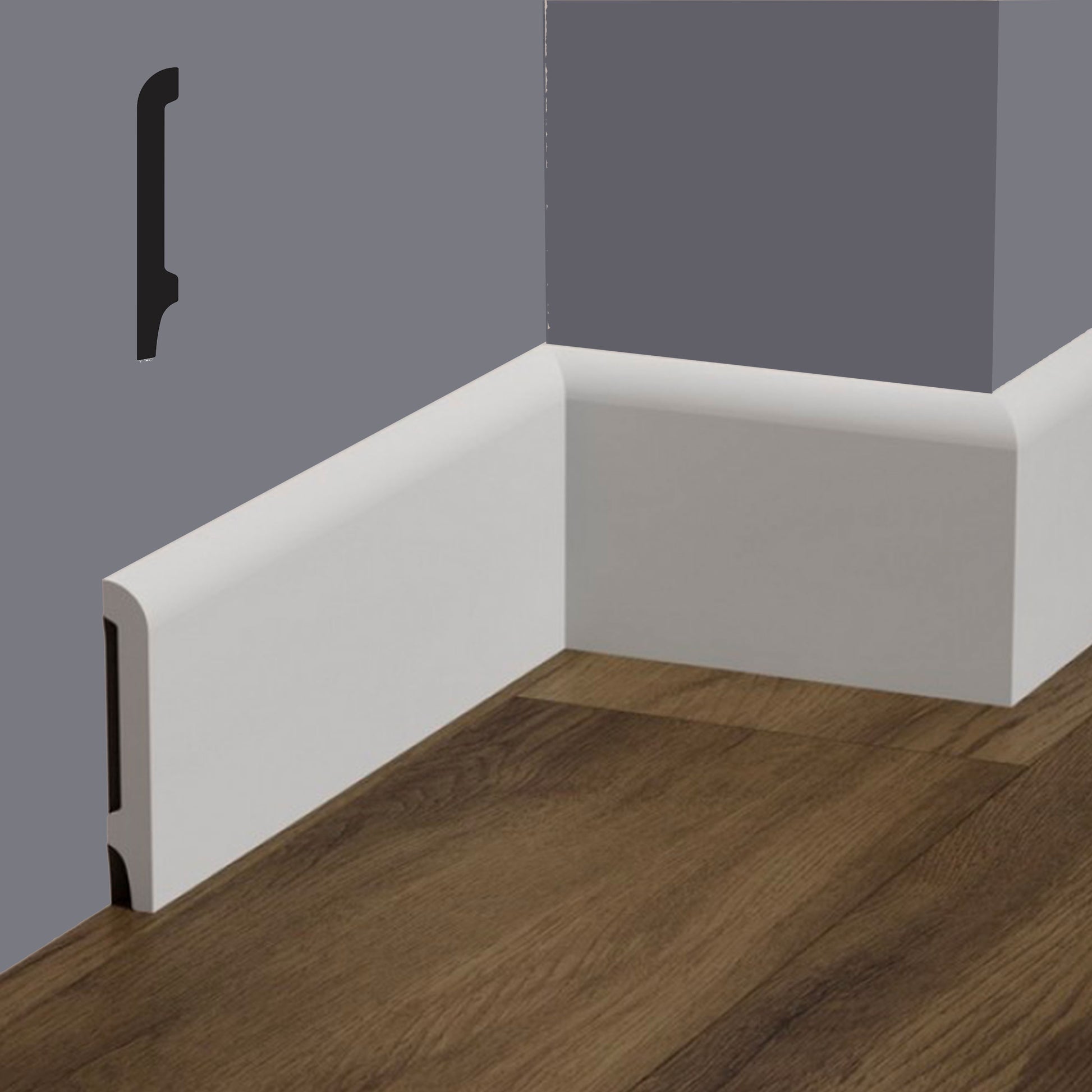 bancale da 81,6ml di Battiscopa Becco di Civetta in POLIMERI FeelingWood-HD 120x15mm - BIANCO - Eternal Parquet