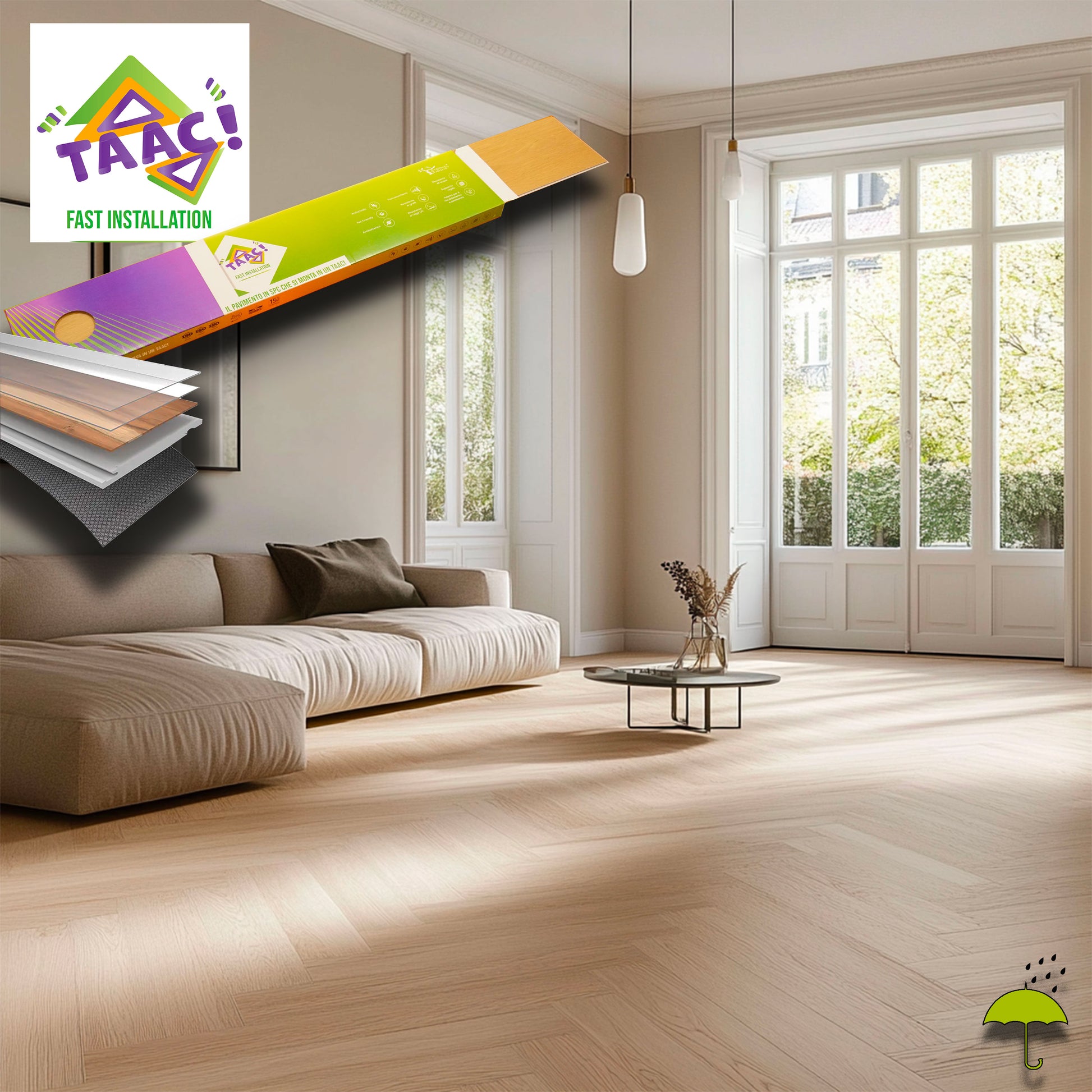 TAAC! il Pavimento a SPINA SPC in Polvere di Pietra Fast-click 5mm (sp.4+1) 750x150mm mod. BETELGEUSE - Eternal Parquet