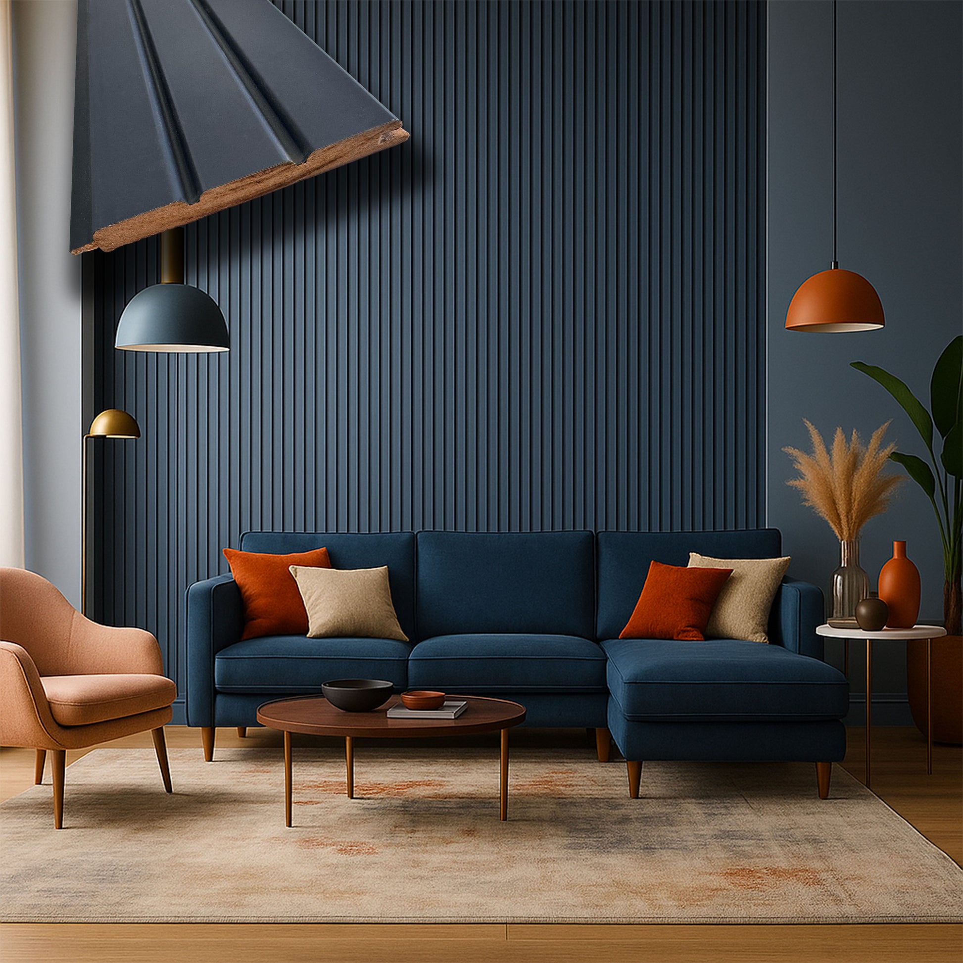 €5,35ml - Asta intera 14x117x2800mm di Rivestimento a Lamelli in fibra di legno SILK TOUCH - PIOMBO URBANO - Eternal Parquet