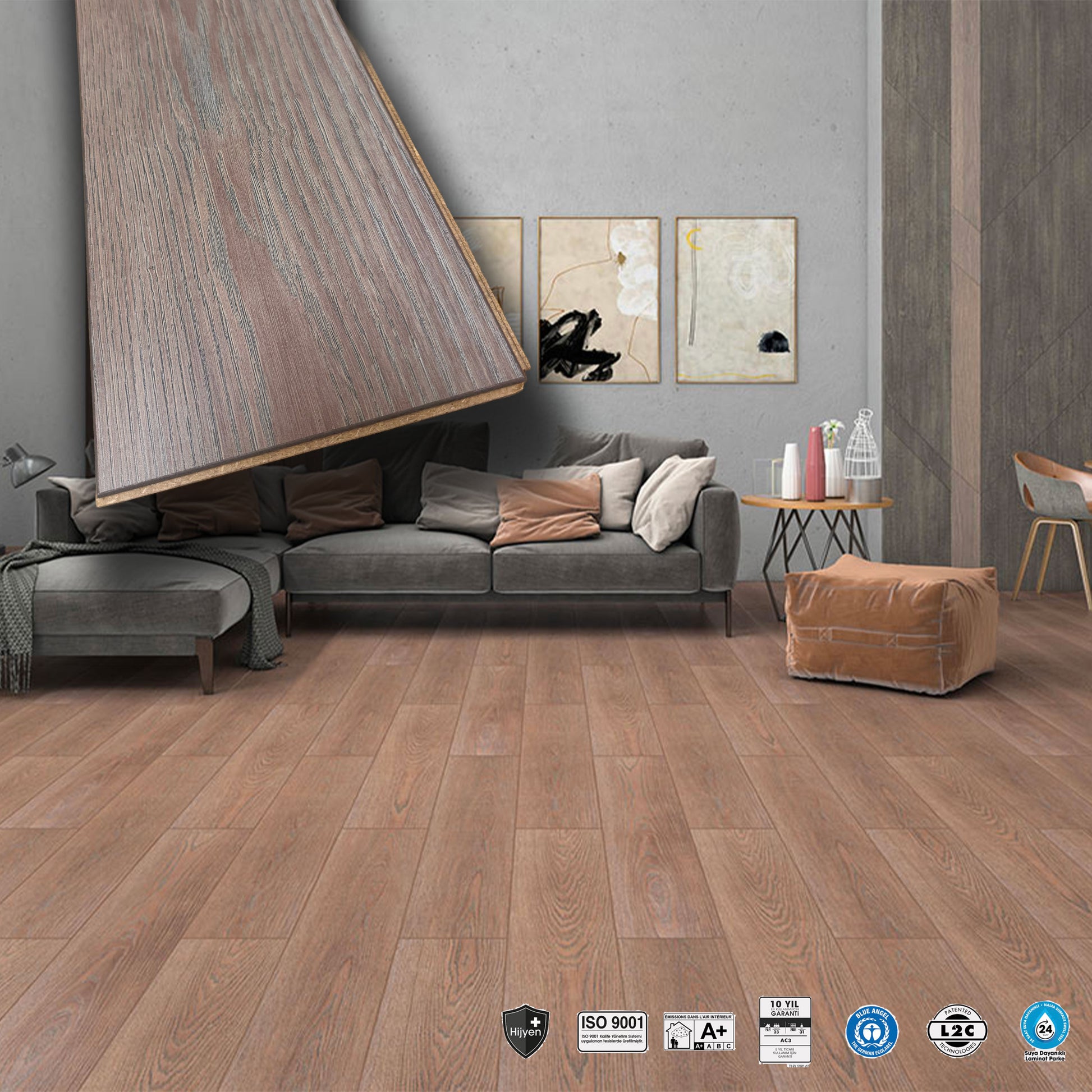 Pavimento in laminato 8mm Click Spazzolato  bisellato BRONZE 197x1205 - 10 anni garanzia - Eternal Parquet